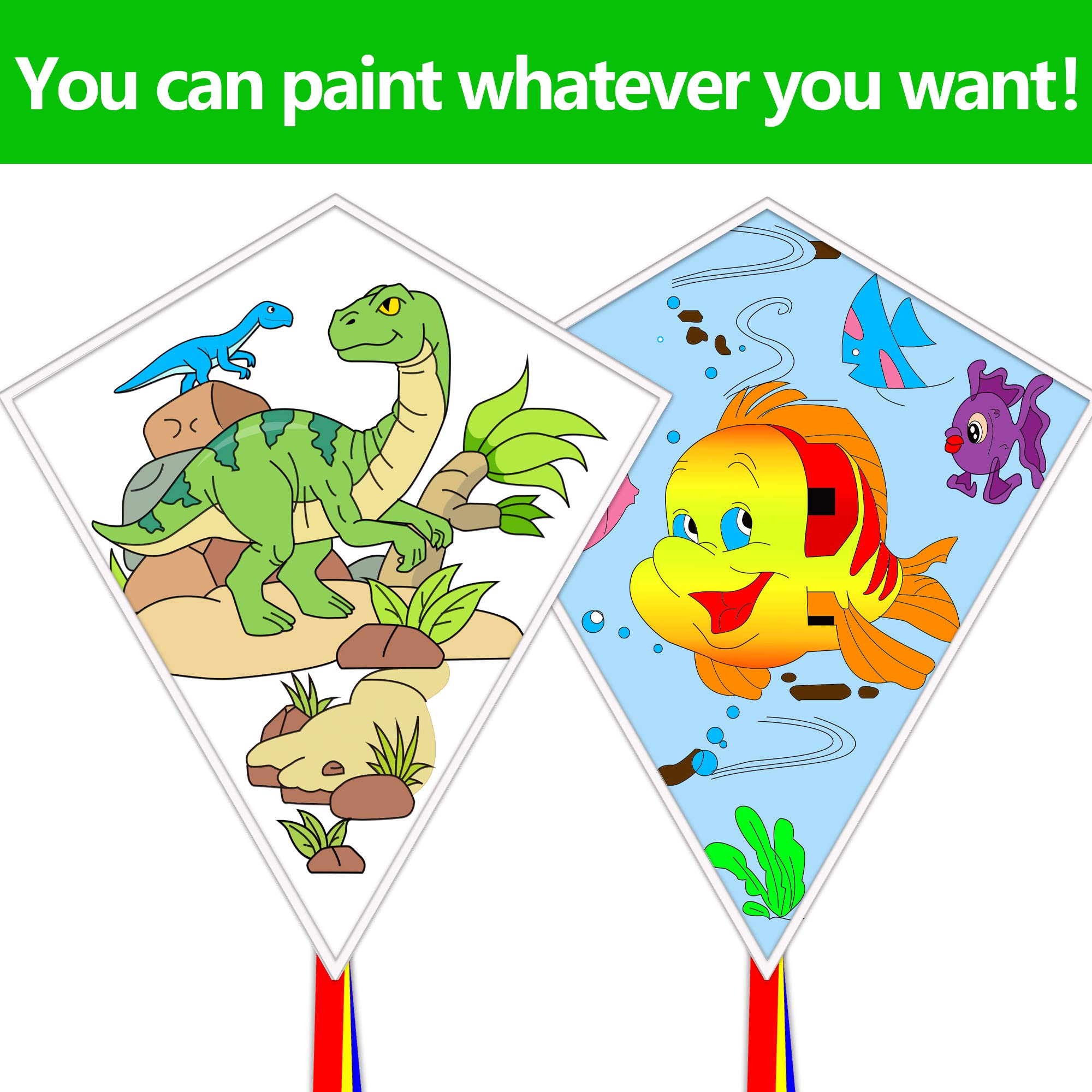 DIY Blank Painting Kite for Kids & Adults - White Diamond Kite Making Kit with Handles & Strings - Bulk Coloring Kites for Outdoor Activities, Birthday Parties & Family Fun