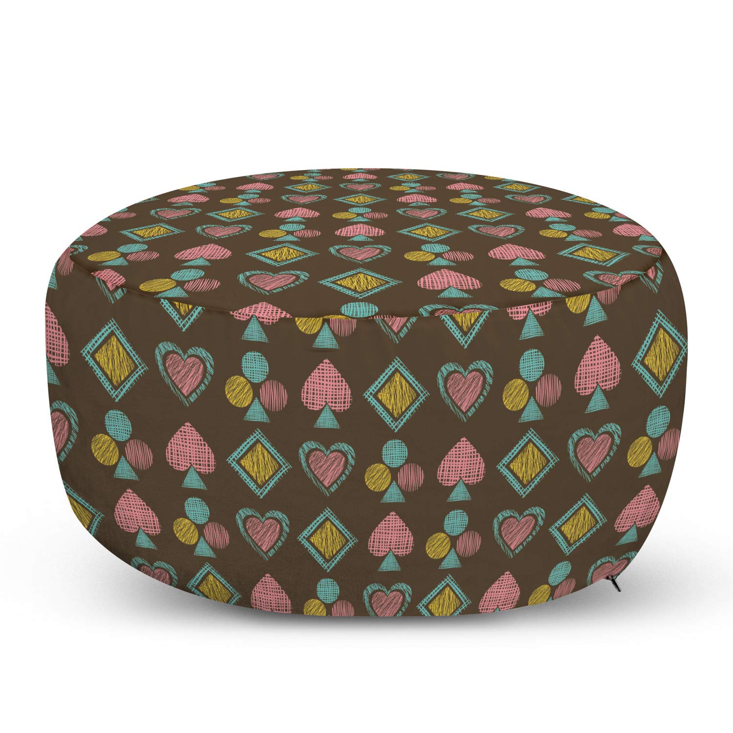 Ambesonne Poker Ottoman Pouf - Doodle Style Playing Card Design in Pale Pink & Blue with Grunge Effect - Soft Foot Rest with Removable Cover for Living Room & Bedroom - Multicolor Decorative Accent - Perfect for Game Rooms, Man Caves & Cozy Home Decor