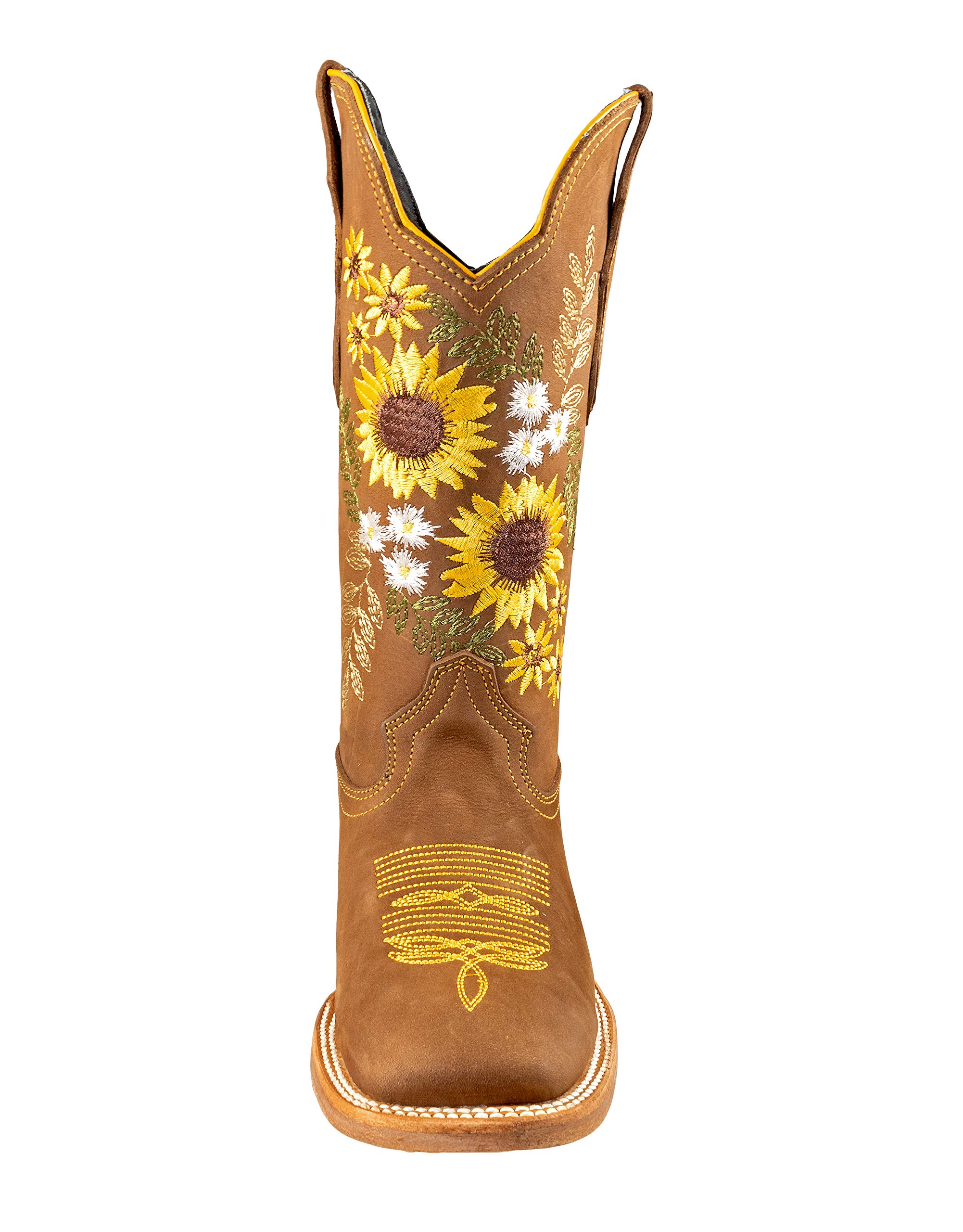 Women's Western Cowgirl Boots - Genuine Nubuck Leather, Honey Sunflower Stitching - Comfortable & Stylish for Country Dancing, Rodeo, and Casual Wear