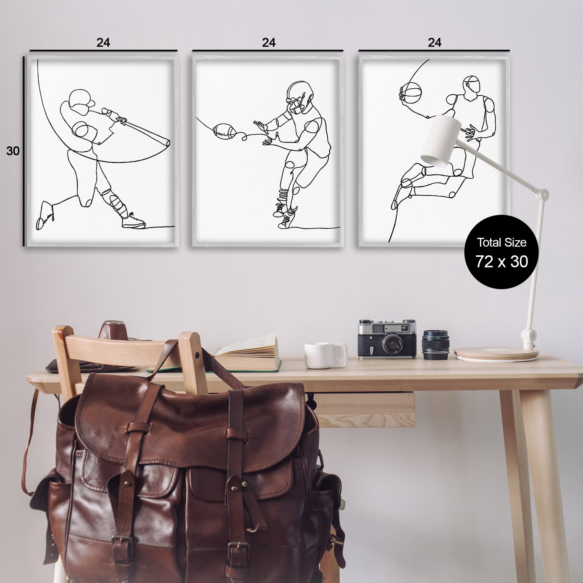 Stupell Industries Sports Doodle Art - Baseball, Football & Basketball Line Drawing by Kamdon Kreations - Perfect for Kids' Room Decor, Game Room Wall Art & Sports Fan Gifts