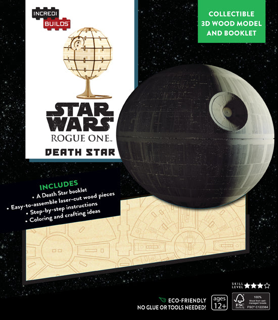Star Wars Rogue One Death Star 3D Wood Model Kit with Book - DIY Laser-Cut Wooden Puzzle for Adults & Kids, Perfect for Home Decoration & Sci-Fi Collectors