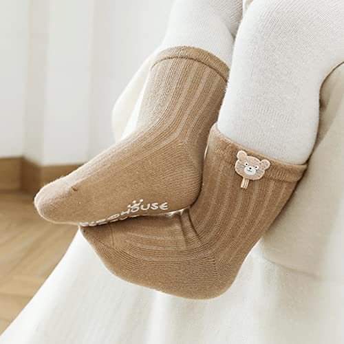 Non-Slip Toddler Socks for Boys & Girls | Soft Cotton Baby Crew Socks with Grips | Essential Kids Socks for Playtime, Daycare & Home Use