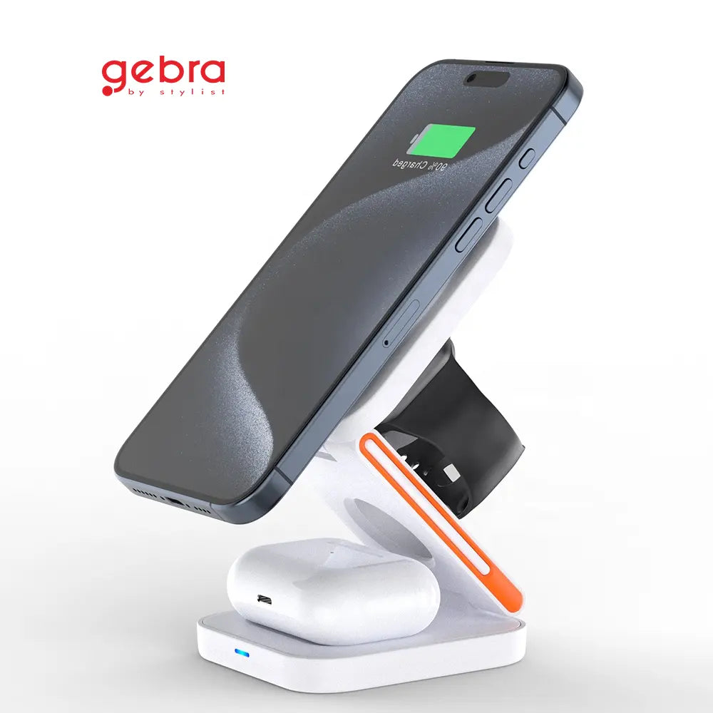 3-in-1 Foldable Magnetic Wireless Charger Stand for iPhone 15/14/13/12, Samsung Galaxy S23/S22/S21 - Fast Qi Charging Pad for Phone, AirPods, Smartwatch - Perfect for Home, Office & Travel