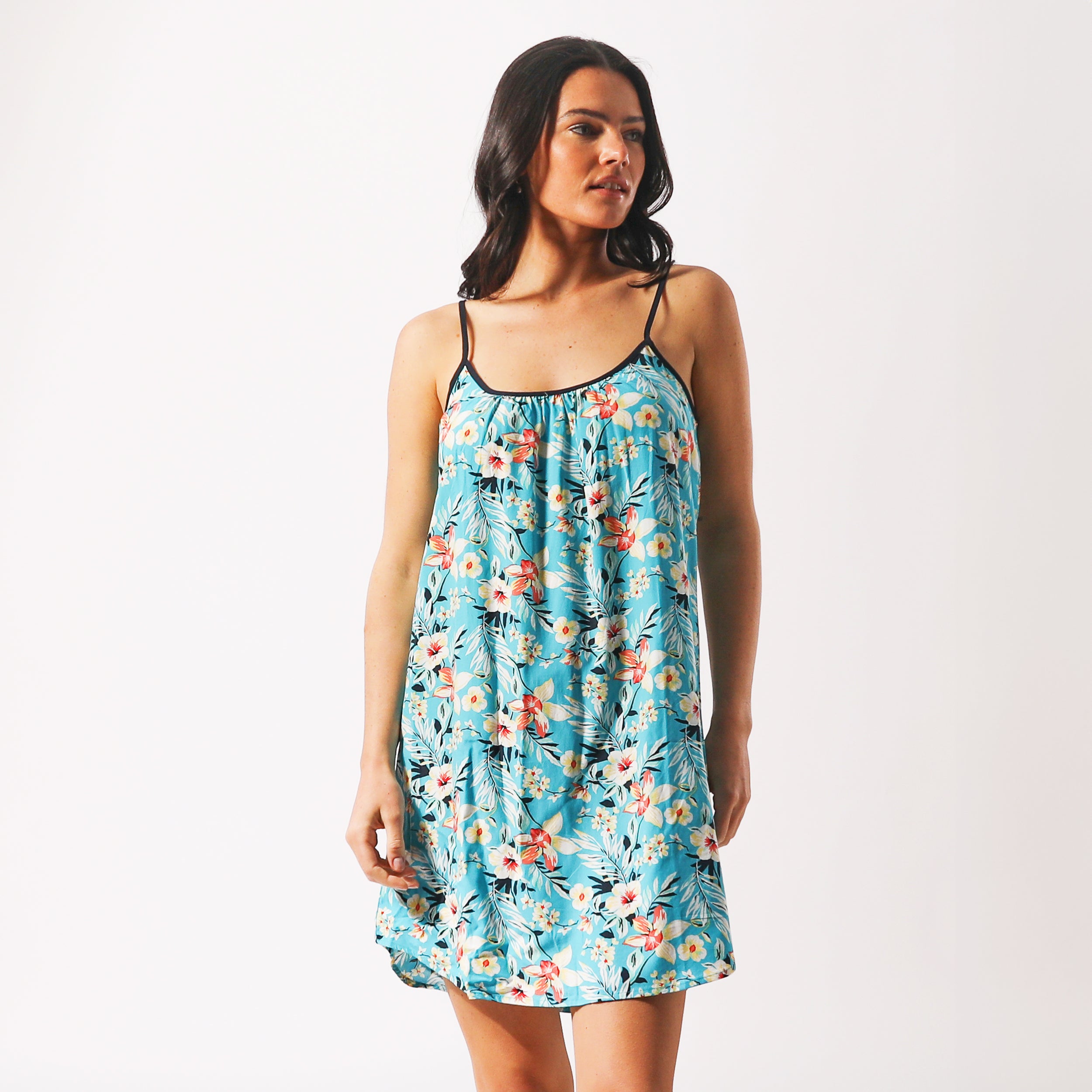 Twilight Floral Woven Chemise for Women - Soft Blue Lace Nightgown for Sleepwear & Romantic Occasions