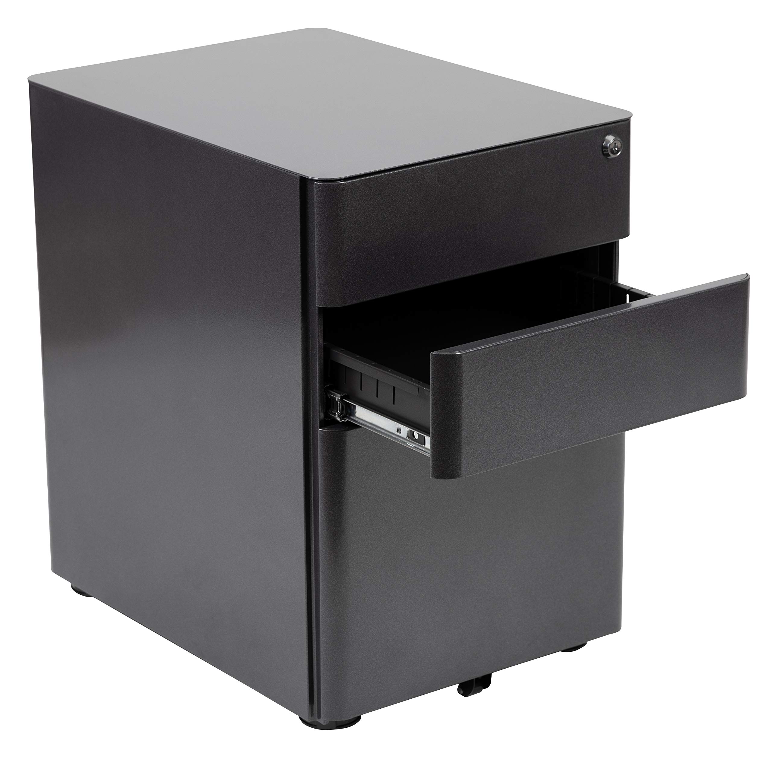 EMMA + OLIVER Modern 3-Drawer Mobile Locking Filing Cabinet - Black File Storage Organizer for Office, Home & School Use