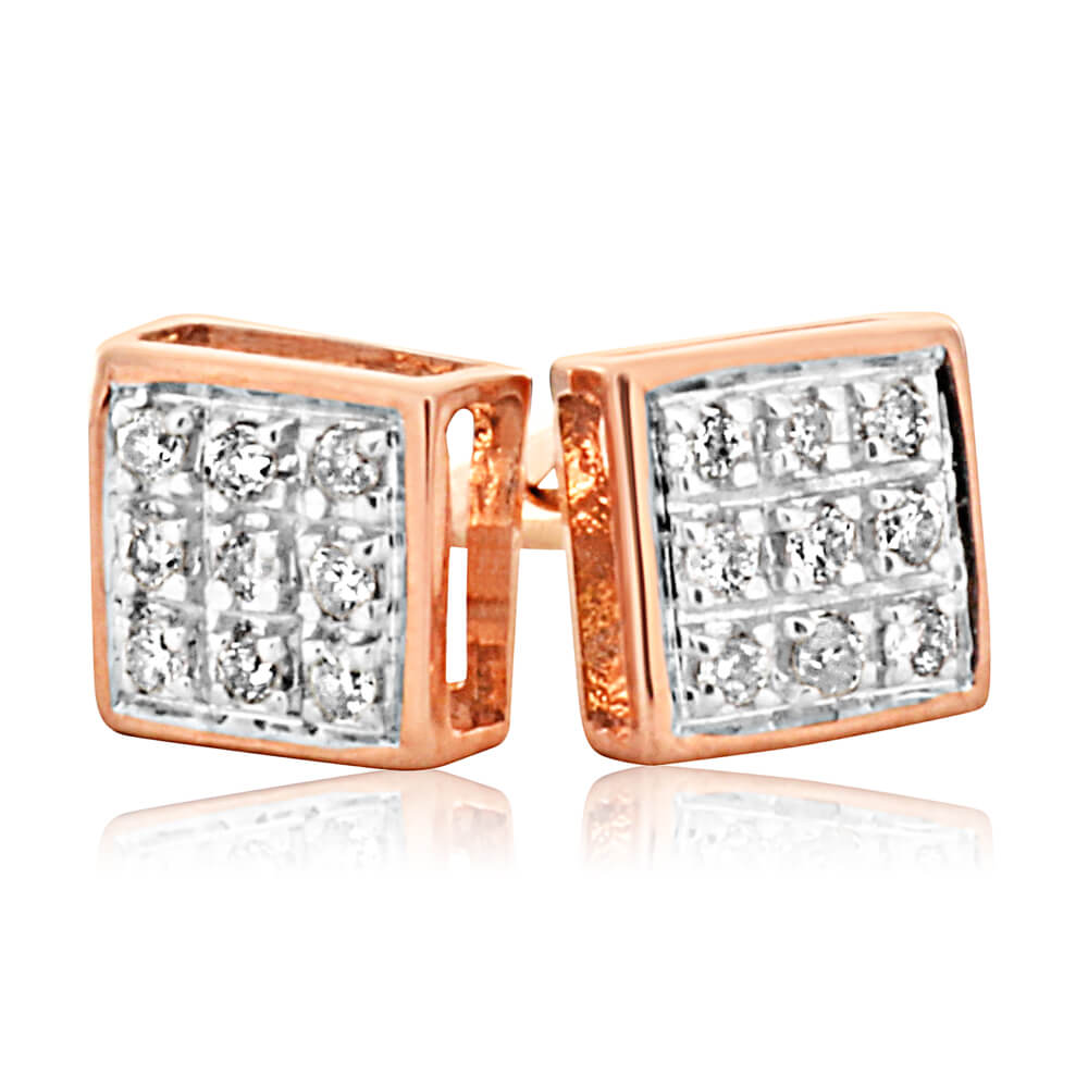 9ct Rose Gold Stud Earrings with 18 Brilliant Cut Diamonds - Elegant Everyday Jewelry for Women, Perfect for Gifts, Parties & Special Occasions