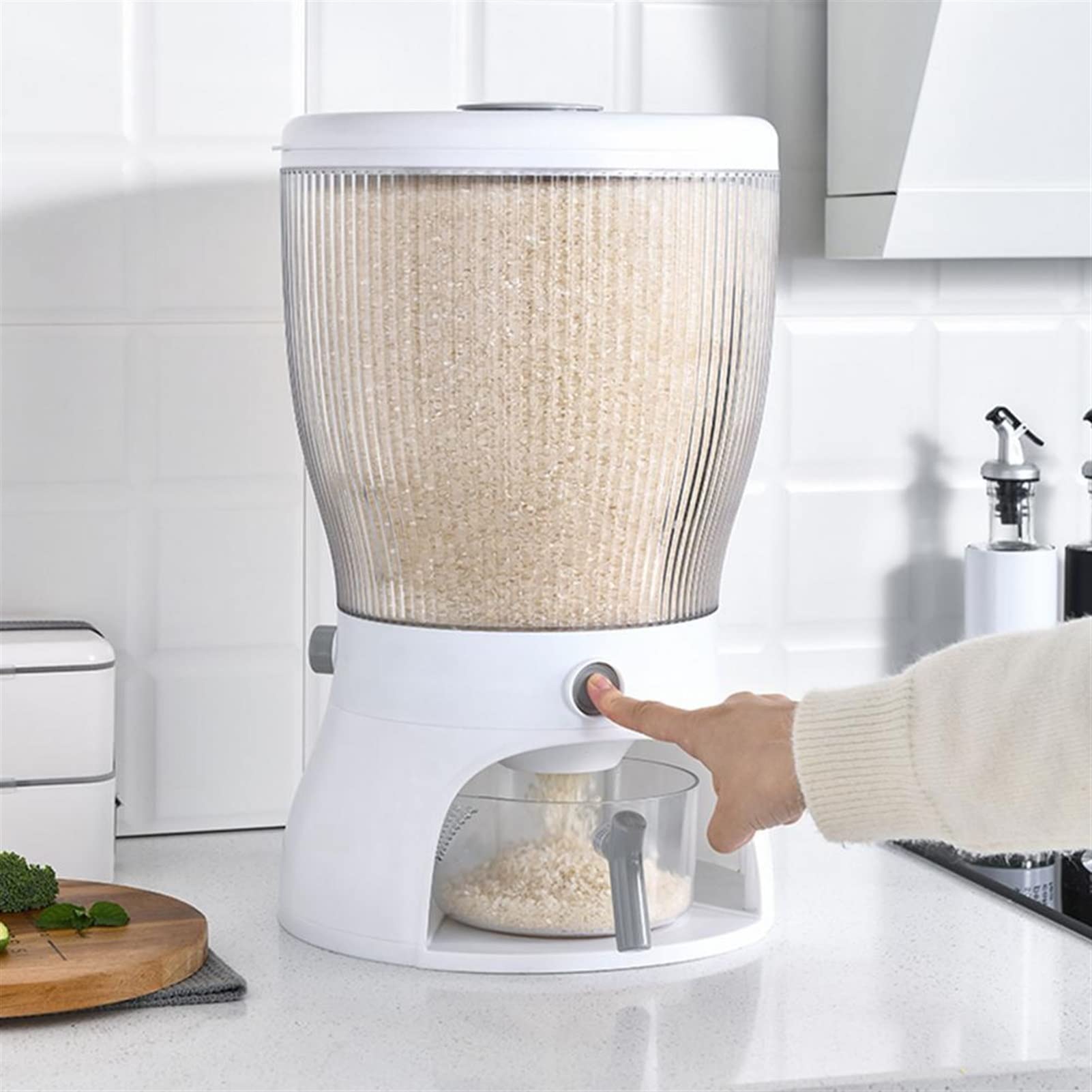 Pkfinrd Airtight Rice Storage Container - 5L Rotating Cereal Dispenser for Dry Food, Rice, Grains - Moisture & Insect Proof Kitchen Organizer (Green) | Perfect for Pantry, Kitchen & Bulk Food Storage