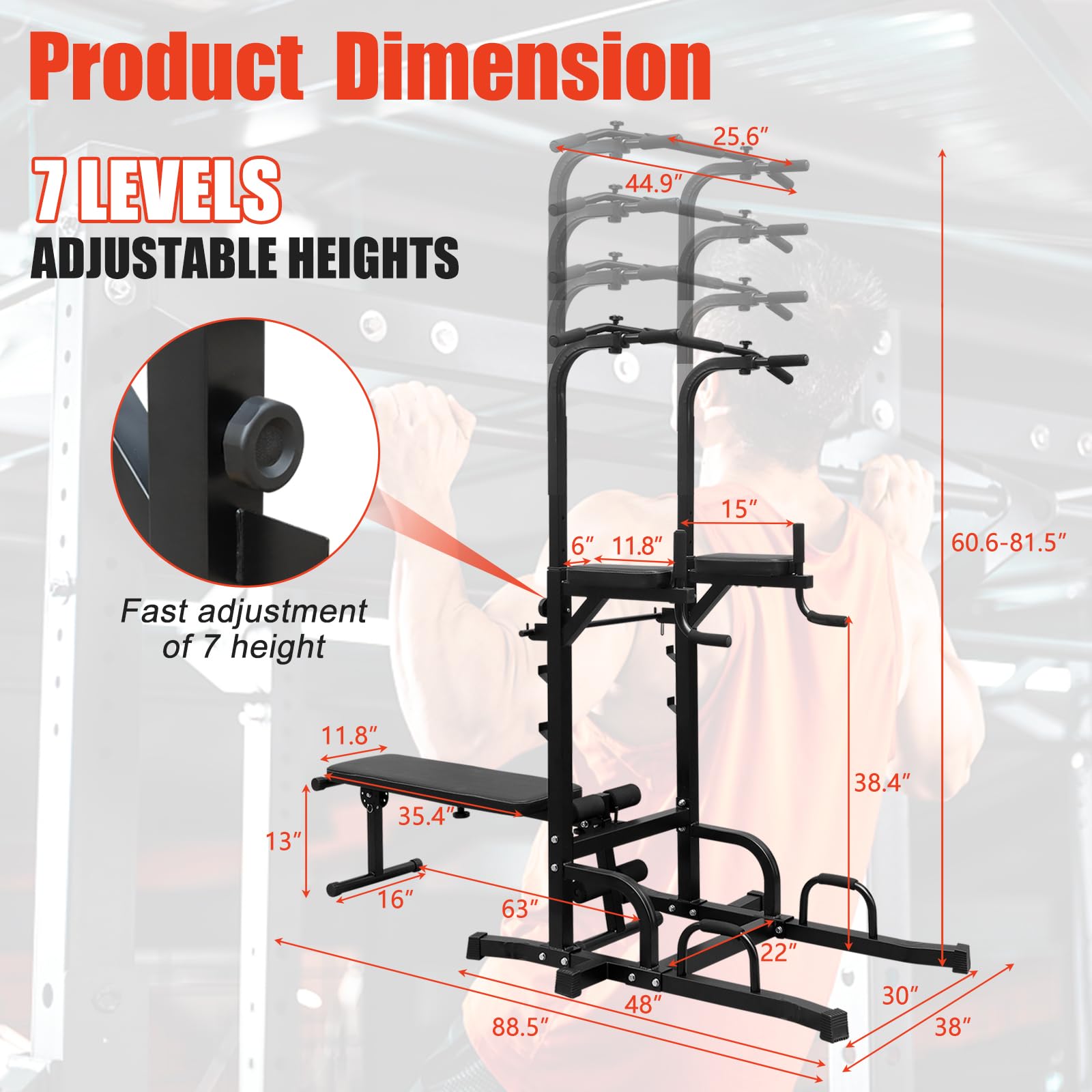 Adjustable Height Dip Bar Station - Heavy Duty Home Gym Equipment for Full Body Strength Training, Pull Up Bar & Multi-Function Dip Station - Perfect for Triceps Dips, Calisthenics & Home Workouts (Ideal for Garage Gym & Small Spaces)
