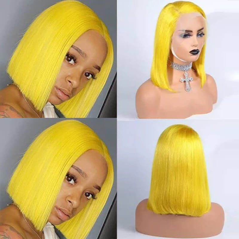 Eullair Blonde Straight Short Bob 13x4 Lace Front Wig - 100% Human Hair for Women & Girls | Summer Fashion, Cosplay, Daily Wear & Special Occasions