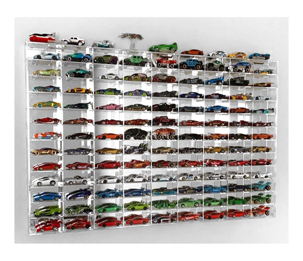1:64 Scale Matchbox Hot Wheels Toy Car Display Case Wall Cabinet - 108 Slots with UV Protection & Mirrored Background - Perfect for Collectors, Home Decor, and Showcasing Diecast Models