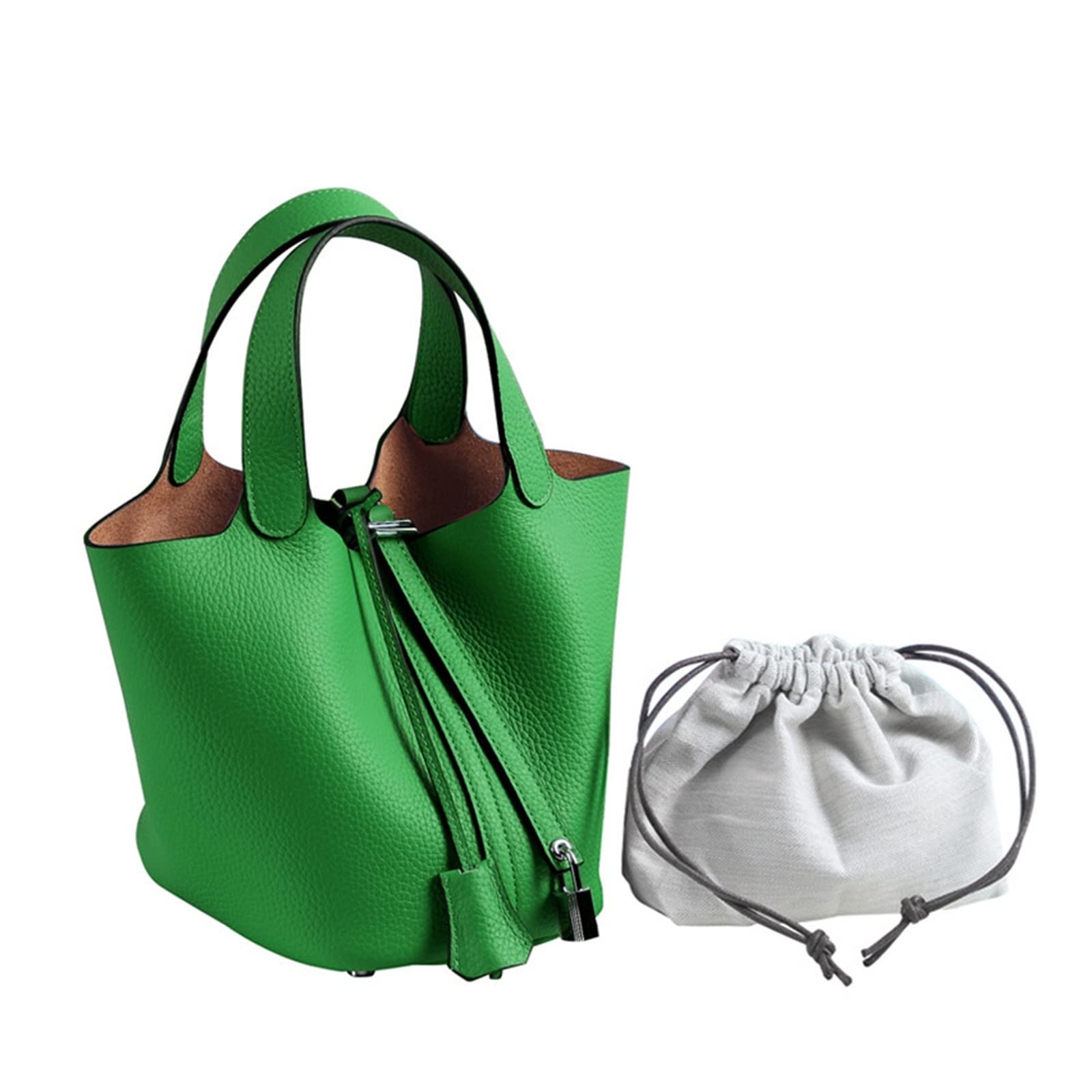 Luxury Genuine PU Cowhide Shoulder Bucket Bag for Women - Elegant Tote Handbag, Classic Daily Purse (Bamboo Green, Small) | Perfect for Work, Shopping & Casual Outings