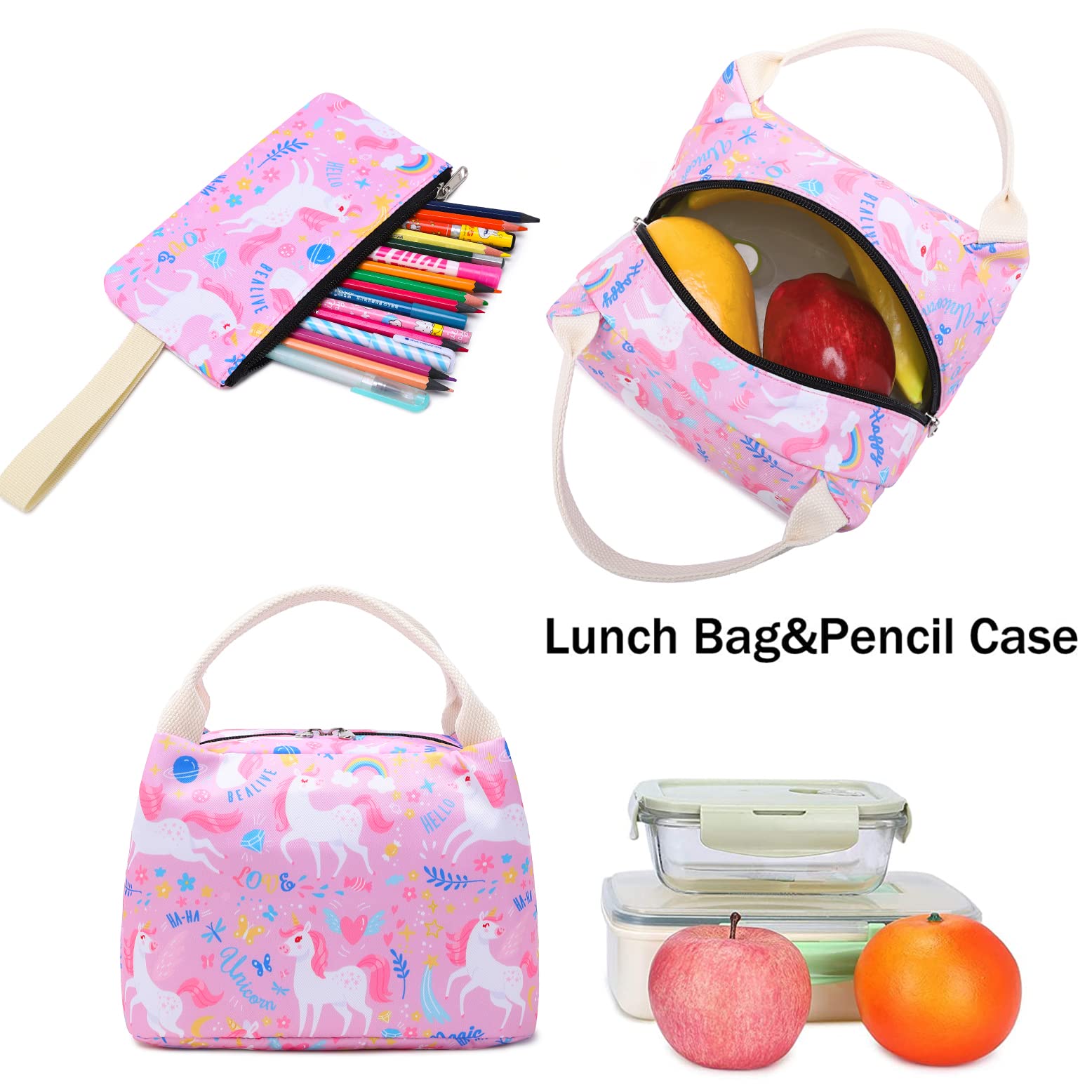 Soekidy Girls Backpack for School - Cute Fox & Unicorn Design, Lightweight Kids Bookbag Set for Preschool & Elementary Students | Perfect for Daily Use, Travel & Outdoor Adventures
