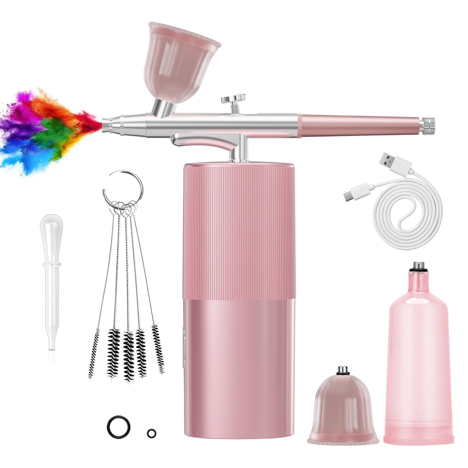 Professional Airbrush Kit with Compressor - Pink Airbrush Machine for Makeup, Nail Art, Cake Decorating, Model Painting & Tattoo Practice | Portable Air Brushing System for Artists, DIY Crafts & Beauty Professionals