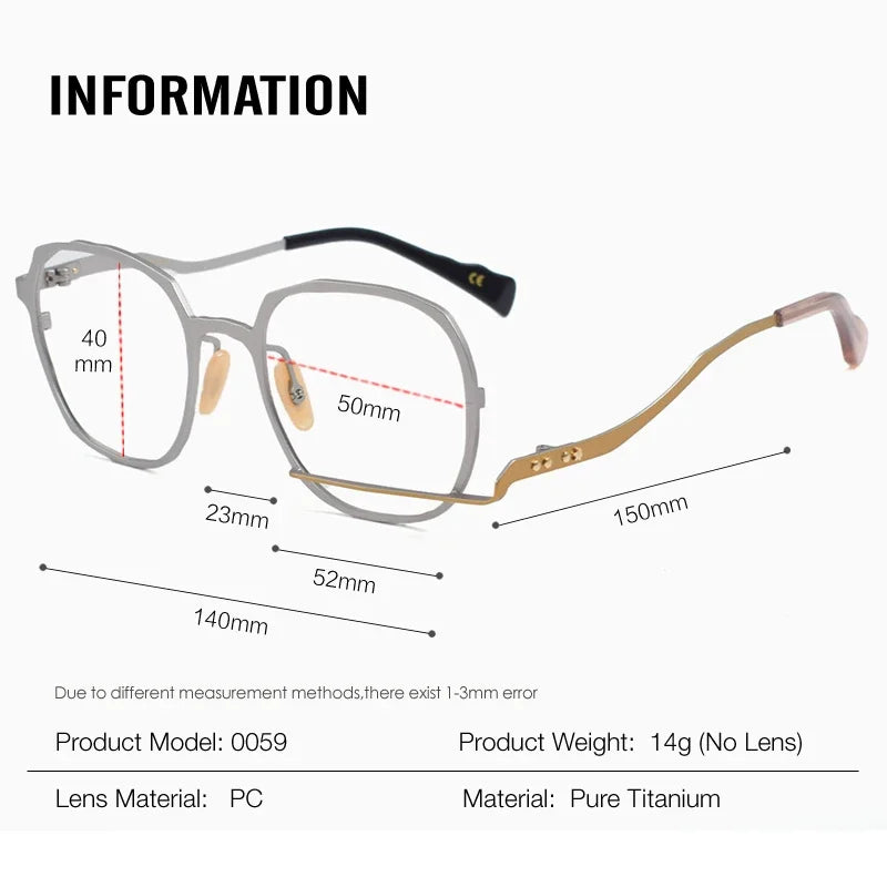Aror Unisex Full Rim Irregular Square Acetate Titanium Eyeglasses 49459 - Stylish Lightweight Frames for Work, Reading & Everyday Wear