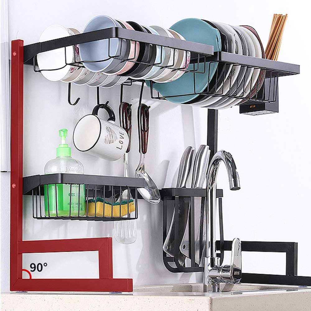 Stainless Steel Over Sink Dish Drying Rack - Space Saving Kitchen Organizer with Utensil Holder | Perfect for Small Kitchens, Countertop Storage & Dish Drainage