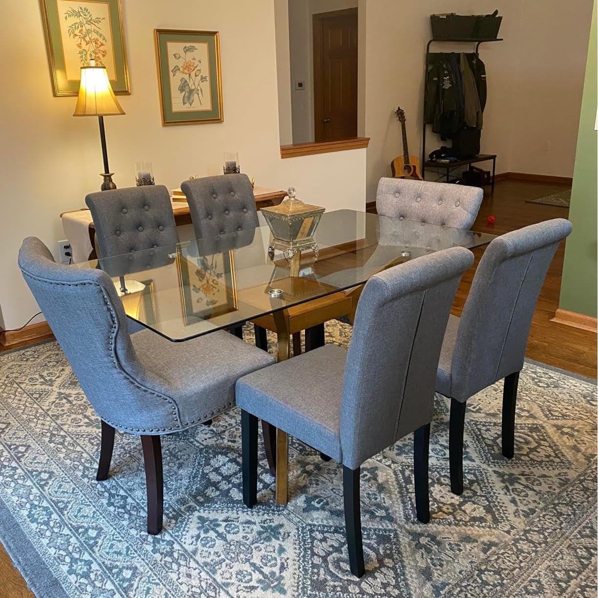 DAGONHIL 4-Piece Dining Chair Set - Button Tufted Upholstered Kitchen Chairs with Solid Black Wood Legs, Gray - Perfect for Dining Room, Breakfast Nook, and Small Space Decor