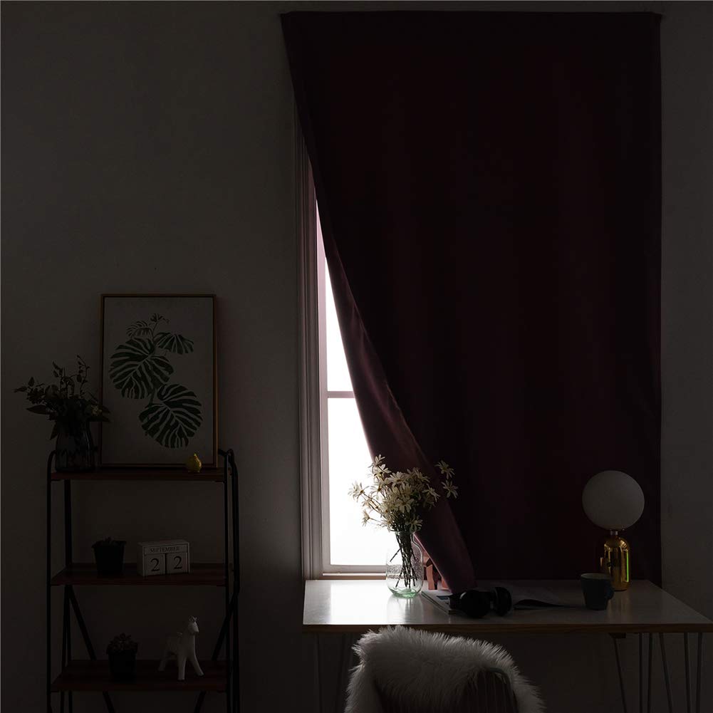 BOYOUTH Solid Color No-Hole Hook and Loop Fastener Blackout Curtains for Small Windows - 52 x 63 Inches, Purple (1 Panel) - Perfect for Bedroom, Study, Living Room & Home Office Light Blocking