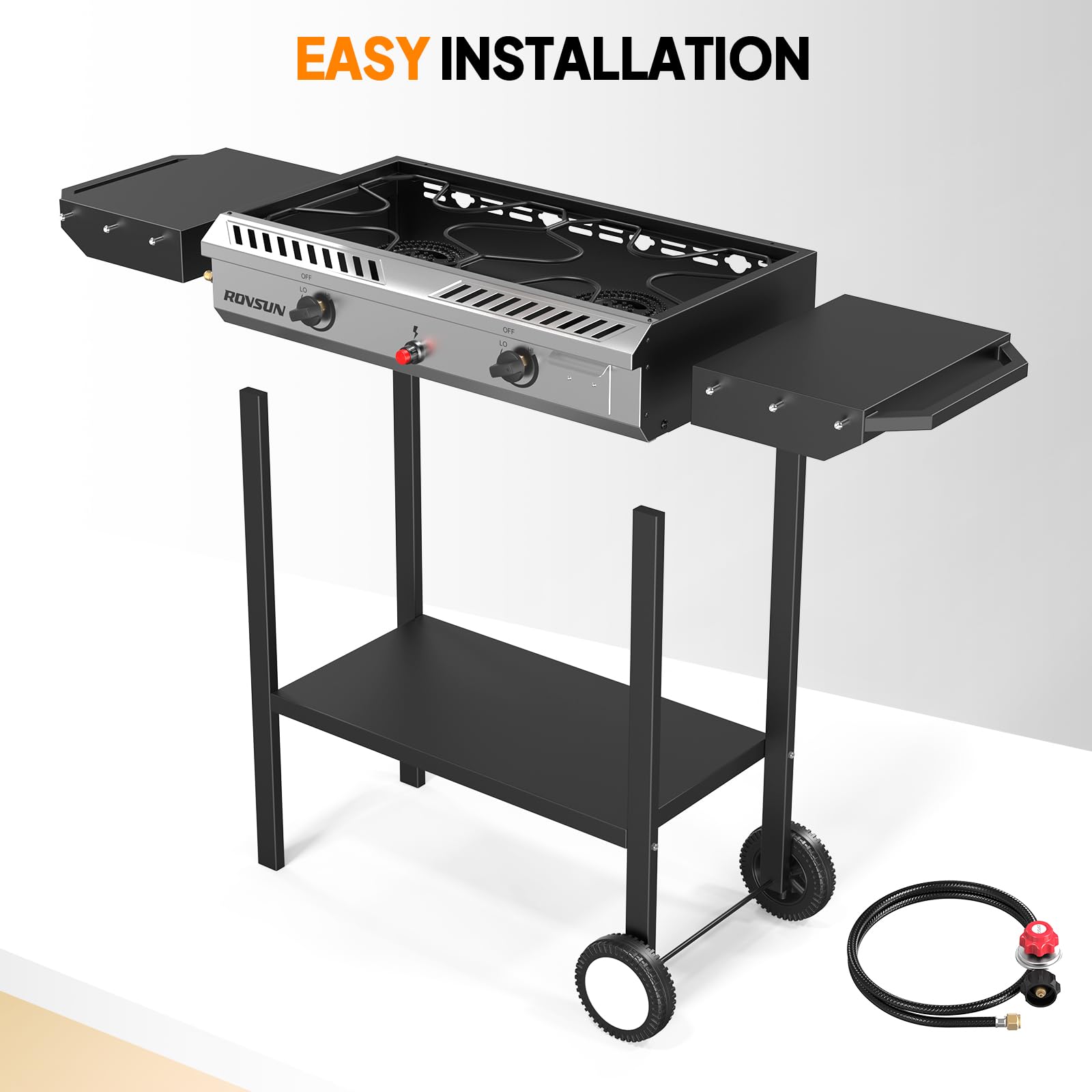 ROVSUN 2 Burner Outdoor Propane Gas Stove with Auto-Ignition - 150,000 BTU High-Power Camping & Backyard Cooking Stove with Regulator & Side Shelves - Perfect for Grilling, Home Brewing, Canning & Turkey Frying - Ideal for Patio, Picnic, Tailgating & Outdoor Adventures