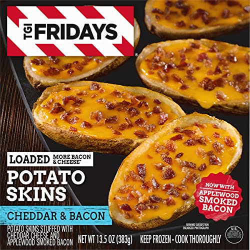 TGI Fridays Frozen Loaded Cheddar & Bacon Potato Skins Appetizers - 5 Pack (13.5 oz Each) | Easy Oven-Baked Snack for Parties, Game Nights & Family Gatherings