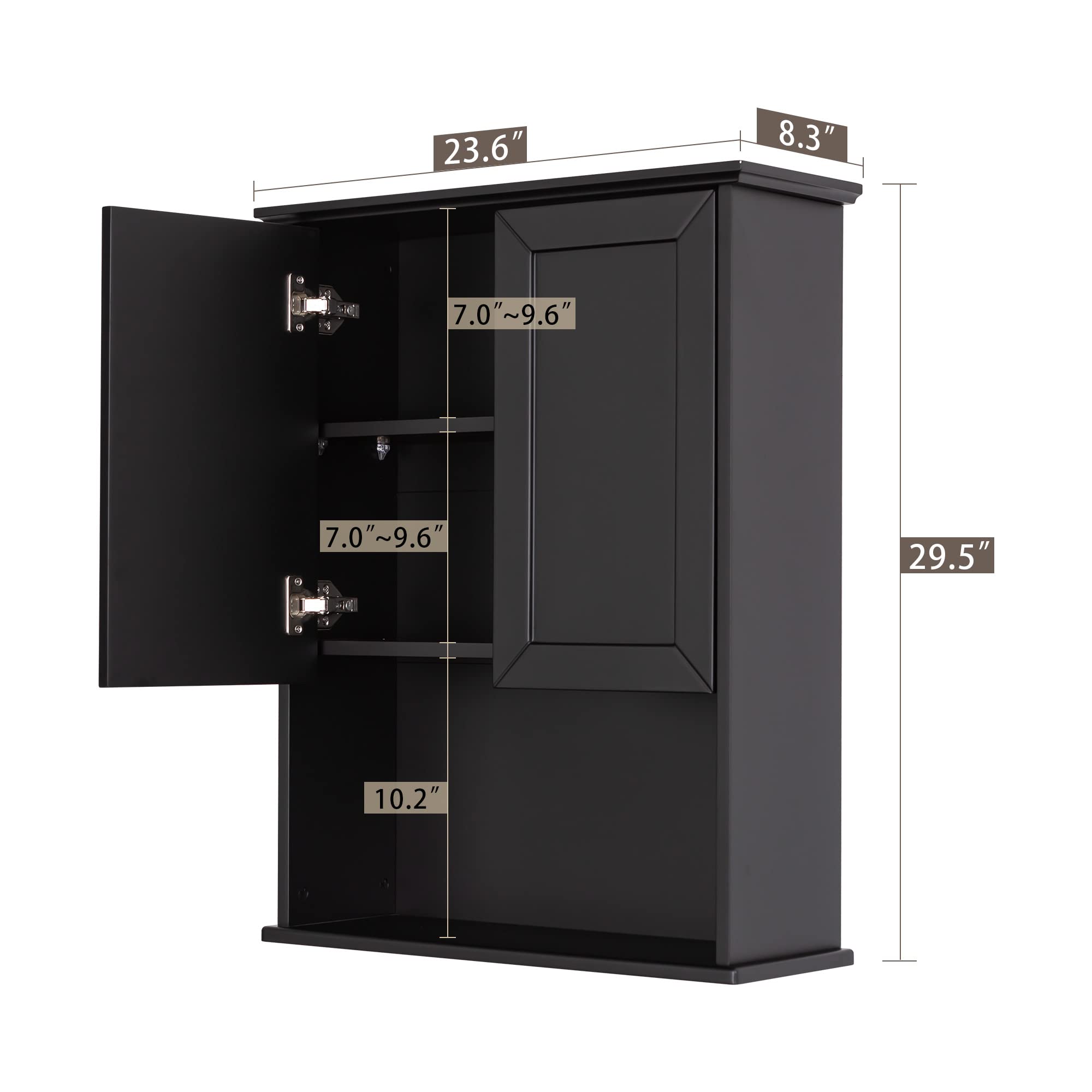 Black Wall Mounted Wood Medicine Cabinet for Bathroom - Over Toilet Storage with 2 Doors, Adjustable Shelf & Soft Hinge - Perfect for Small Bathroom Organization & Space Saving Storage