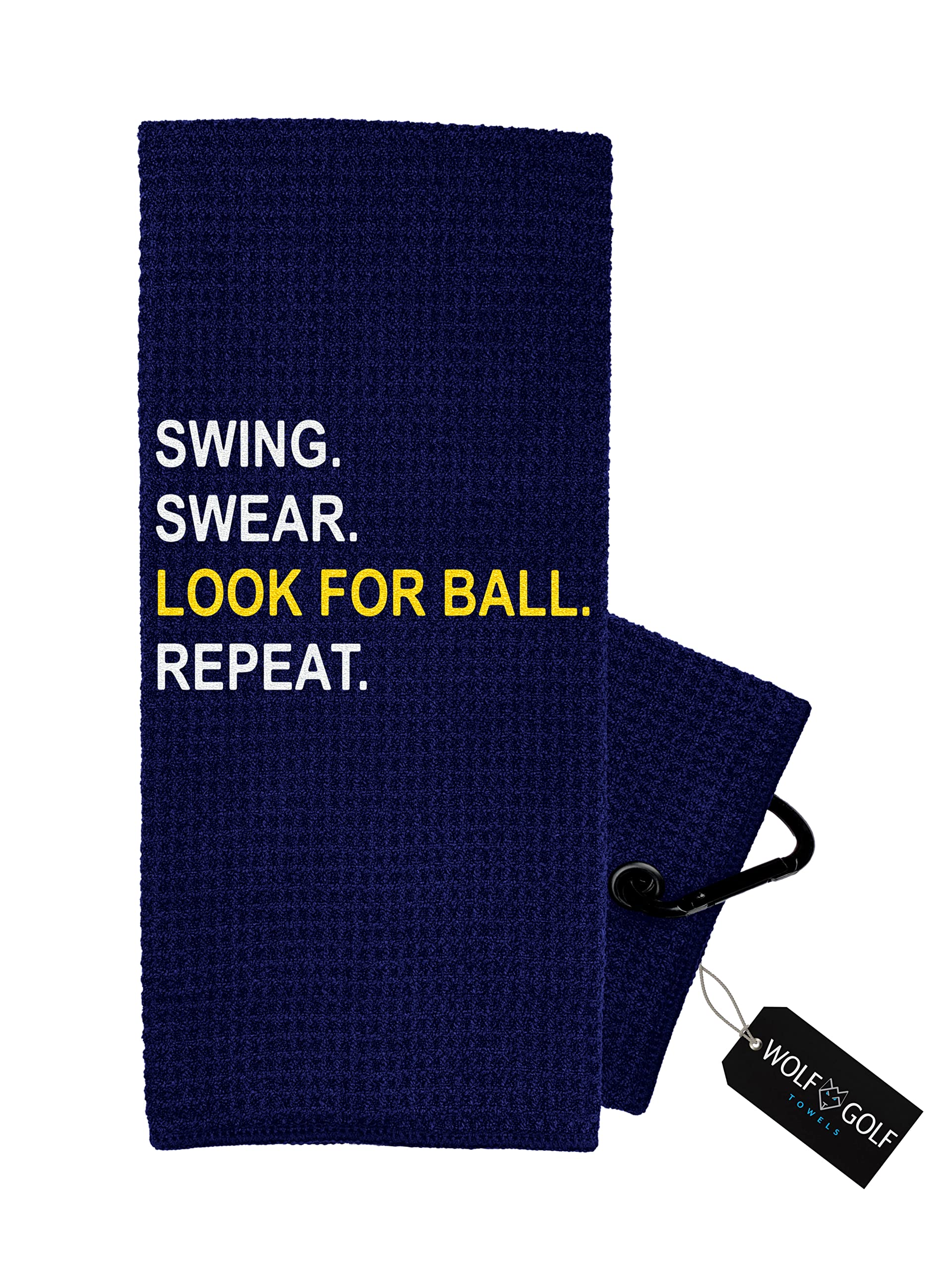 Wolf Golf Towels - Funny Embroidered Golf Towel with Clip for Golf Bags | Perfect Golf Gift for Men & Women | Swing Swear Repeat Design | Great for Golf Courses, Driving Ranges & Tournaments