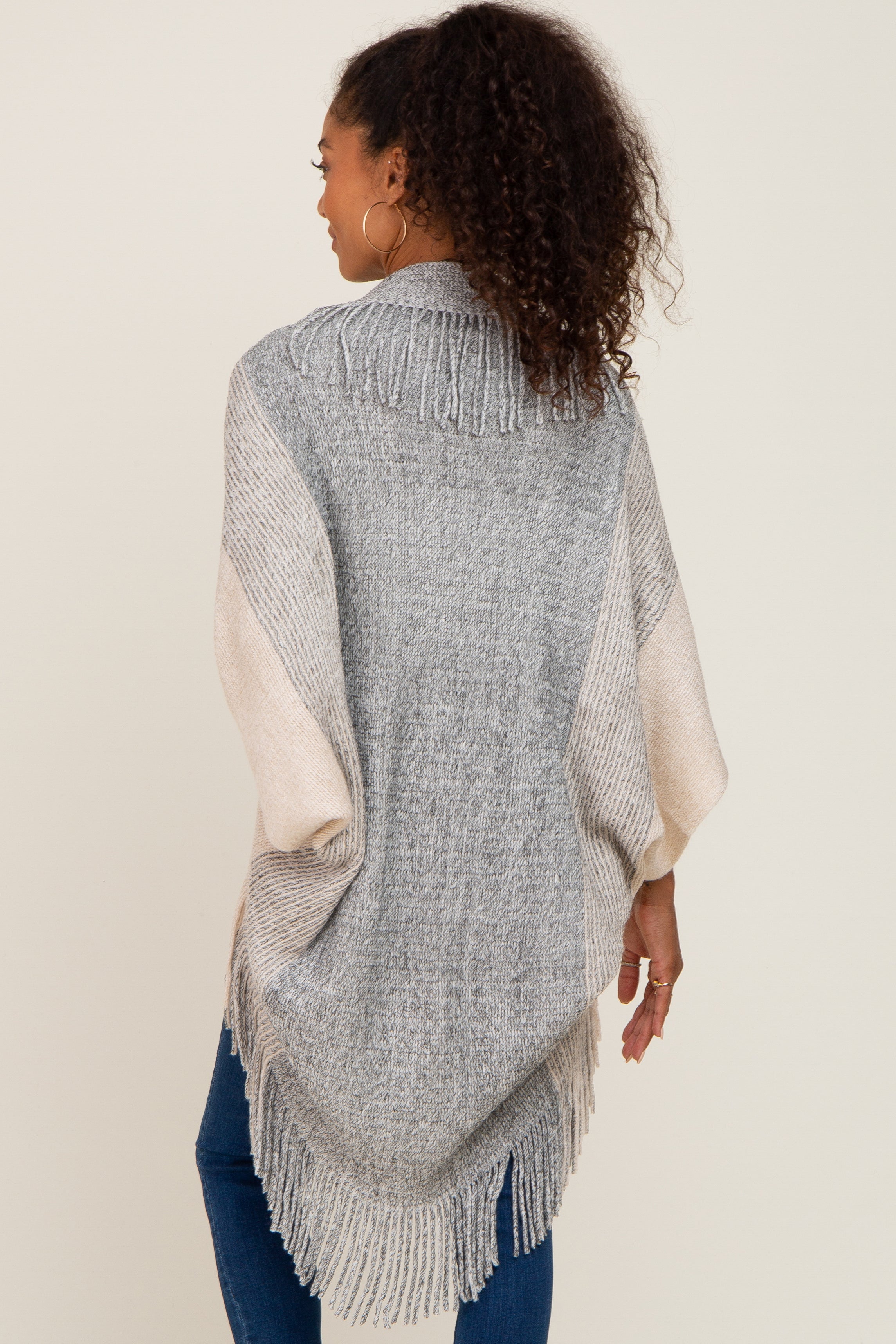 Beige Grey Fringe Knit Maternity Cover Up - Soft Nursing Shawl for Breastfeeding Moms - Perfect for Pregnancy, Hospital, Beach & Photo Shoots