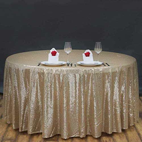 120 Inch Sequin Round Tablecloth - Premium Quality Champagne Gold Party Table Cover for Weddings, Birthdays, Christmas & Special Events - Perfect for Banquet Halls, Home Decor & Celebration Decorations