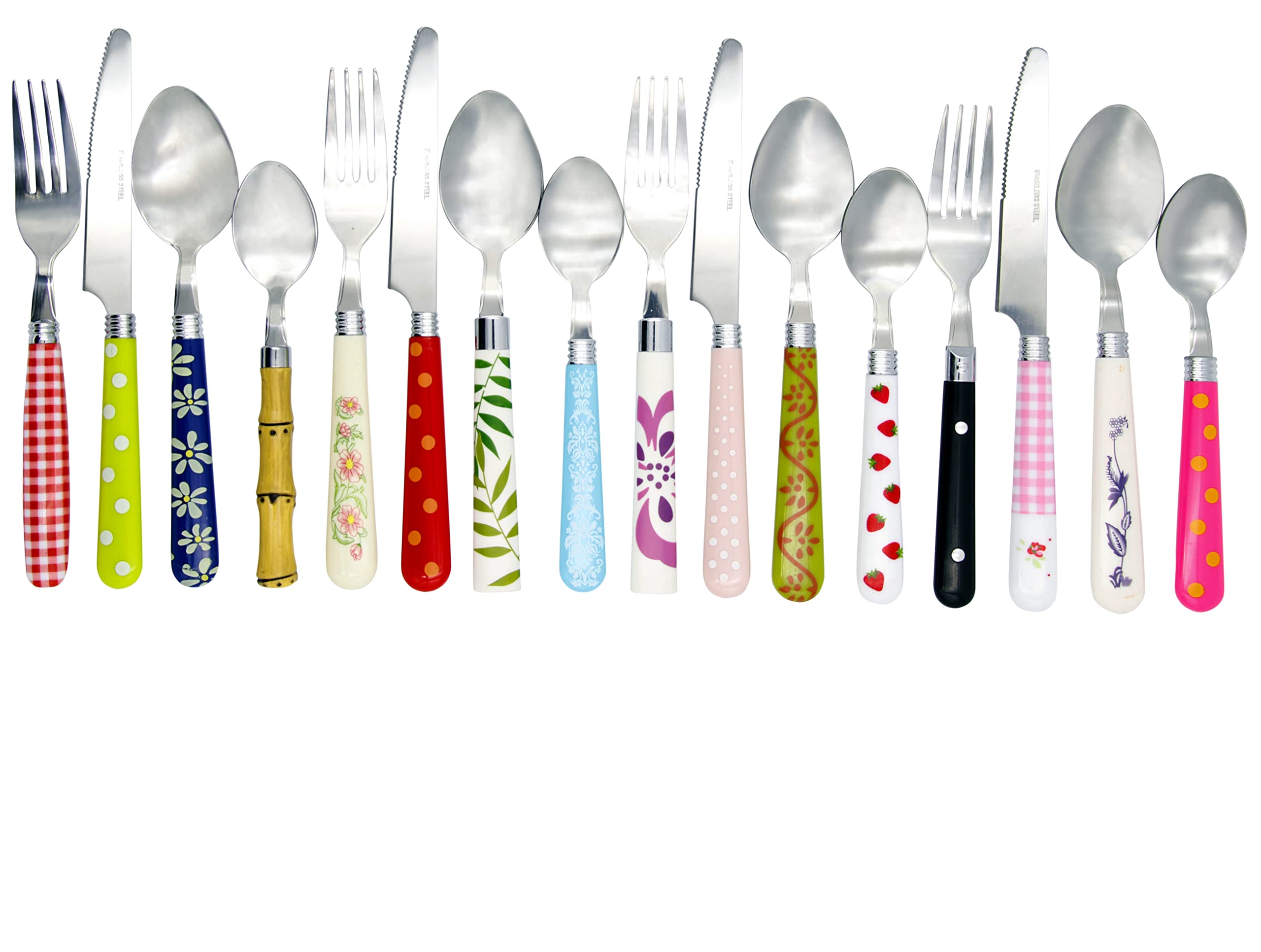 Vibrant Rainbow Flatware Set - 16-Piece Mix & Match Cutlery with Translucent Handles | Colorful Eclectic Eating Utensils for Boho Kitchen, Party Serving & Unique Dining Experience