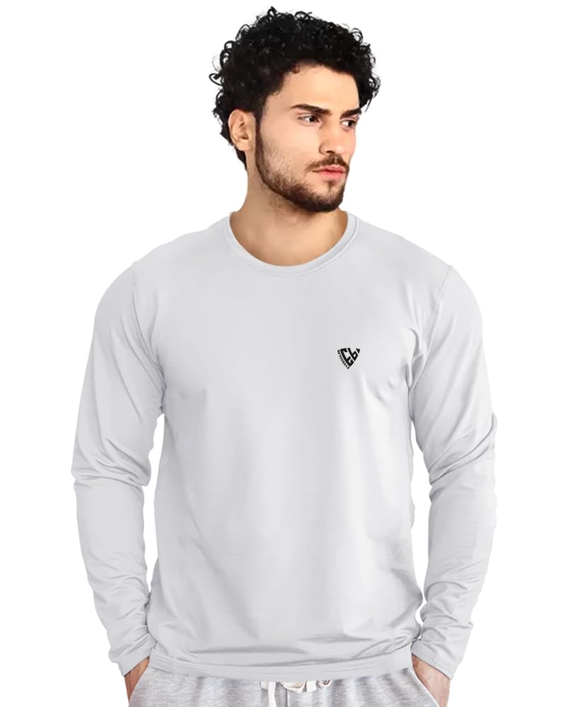 EYEBOGLER Men's Round Neck Full Sleeve Active T-Shirt | Regular Fit Cotton Tee for Gym, Running & Casual Wear | Breathable Workout Shirt for Men