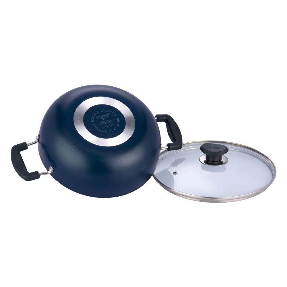 Premium Vinod Non-Stick Deep Kadai with Glass Lid - 3.1L Capacity for Healthy Cooking | Perfect for Indian Curry, Stir Fry & Deep Frying | Dishwasher Safe & Durable Kitchenware