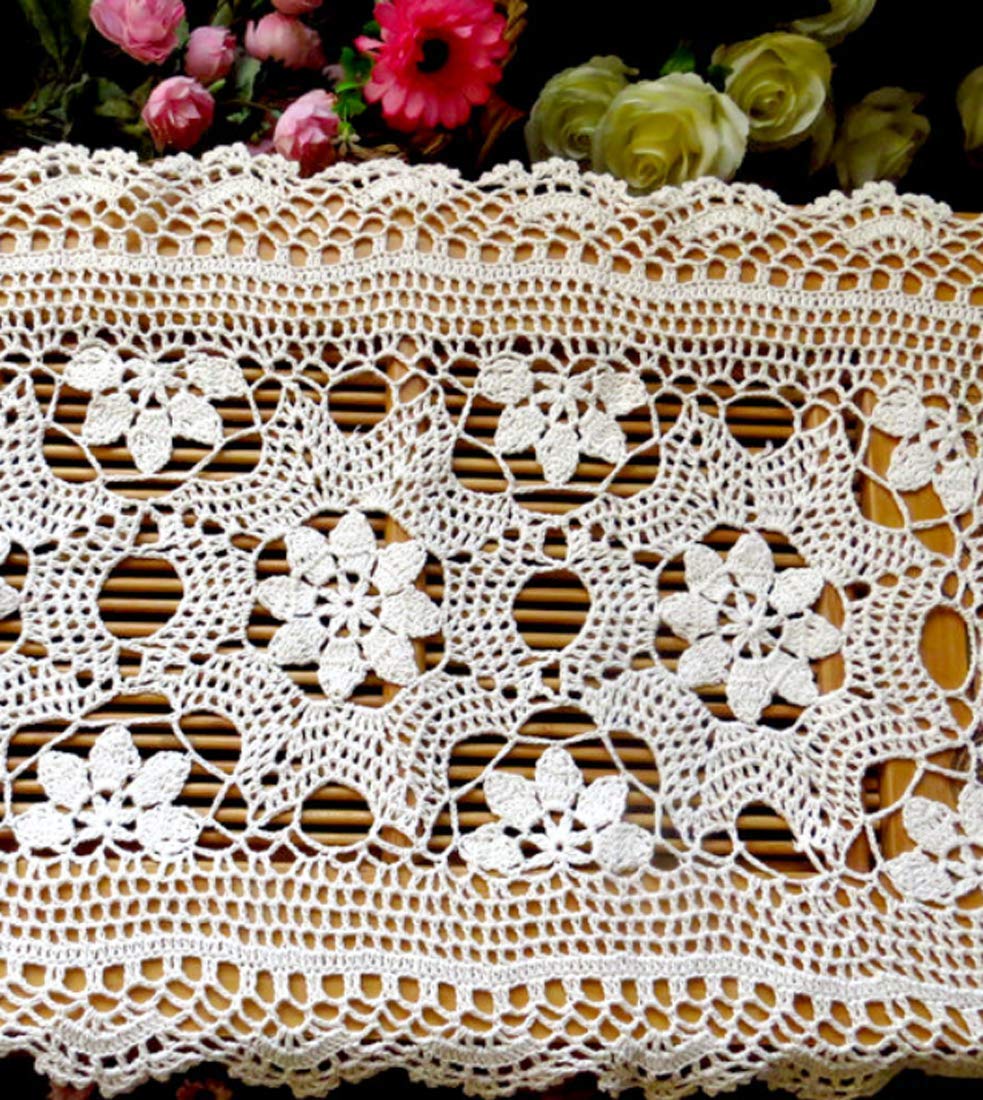 Handmade Crochet Lace Table Runner - 15x27 Inch Rectangular Cotton Doily for Dining Table, Dresser, Buffet - Elegant Beige Home Decor for Weddings & Tea Parties