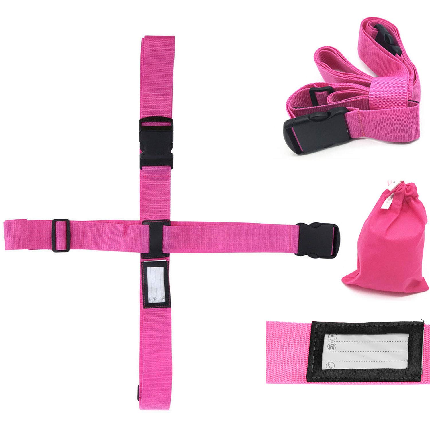 Adjustable Luggage Strap - Heavy Duty Suitcase Belt for Travel Bags, Secure Packing Strap with Long Cross Design (Pink) - Perfect for Airplane Checked Luggage, Train Travel & Vacation Packing