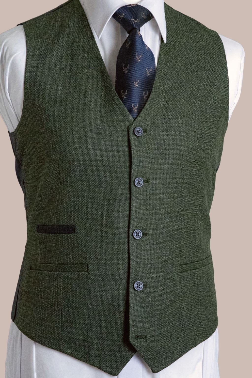 Fratelli Robbie Men's Olive Green Tweed Waistcoat Vest | Slim Fit Formal Vest for Weddings, Business & Office Wear