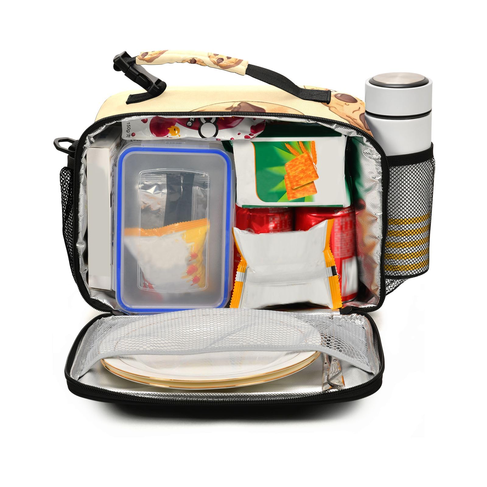 Insulated Chocolate Cookies Kids Lunch Bag - Reusable & Childish Lunch Box for Boys & Girls, Cooler Tote with Shoulder Strap - Perfect for School, Office, Picnic & Travel