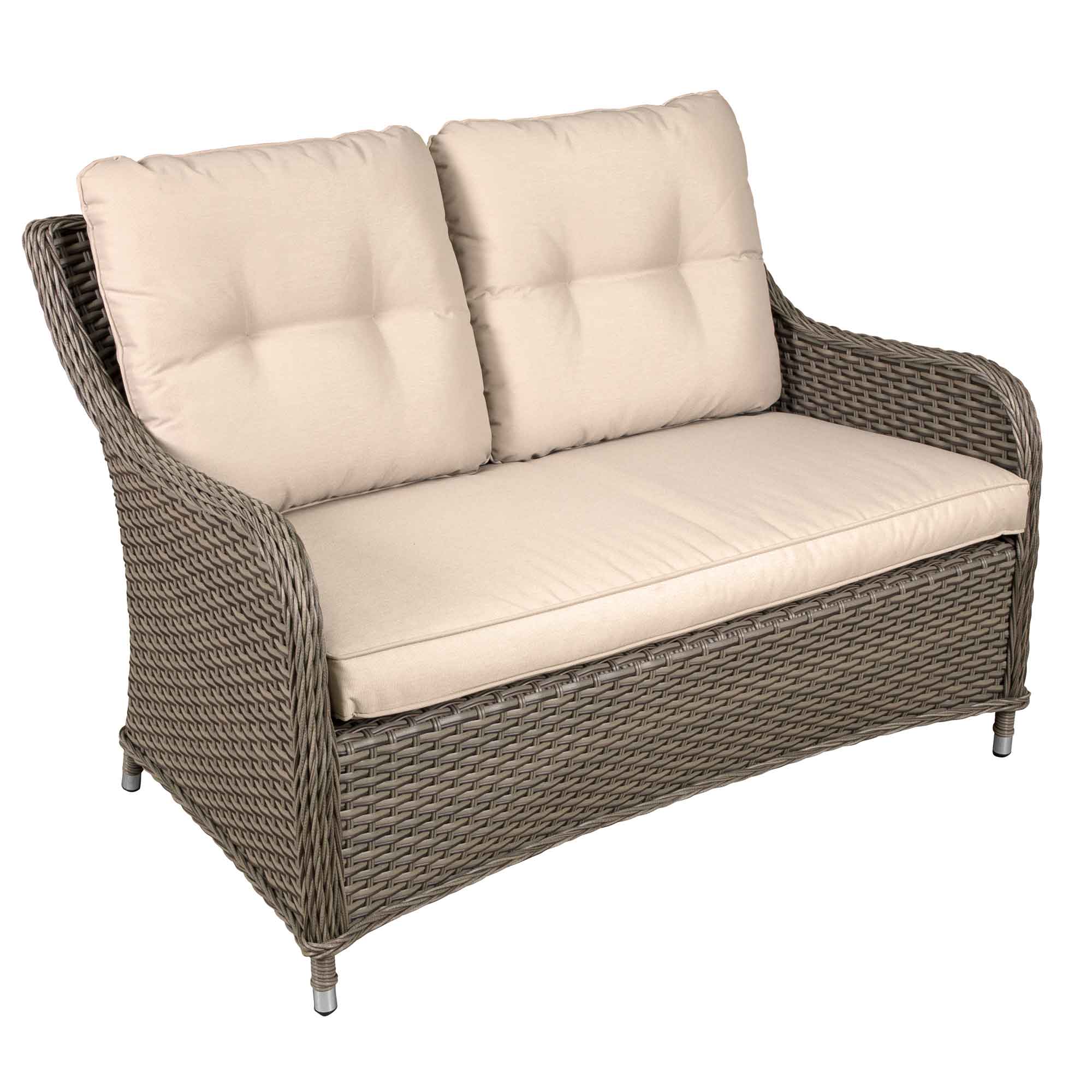 Chester Rattan Wicker Outdoor 2-Seater Sofa with Cushion - Brown DG70 | Patio Furniture for Garden, Poolside & Backyard Relaxation