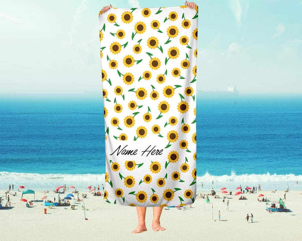 Personalized Sunflower Towel for Kids & Adults - Custom Flower Beach, Pool & Bath Towel for Toddler, Baby, Boys & Girls | Perfect for Travel, Swimming & Spa Days