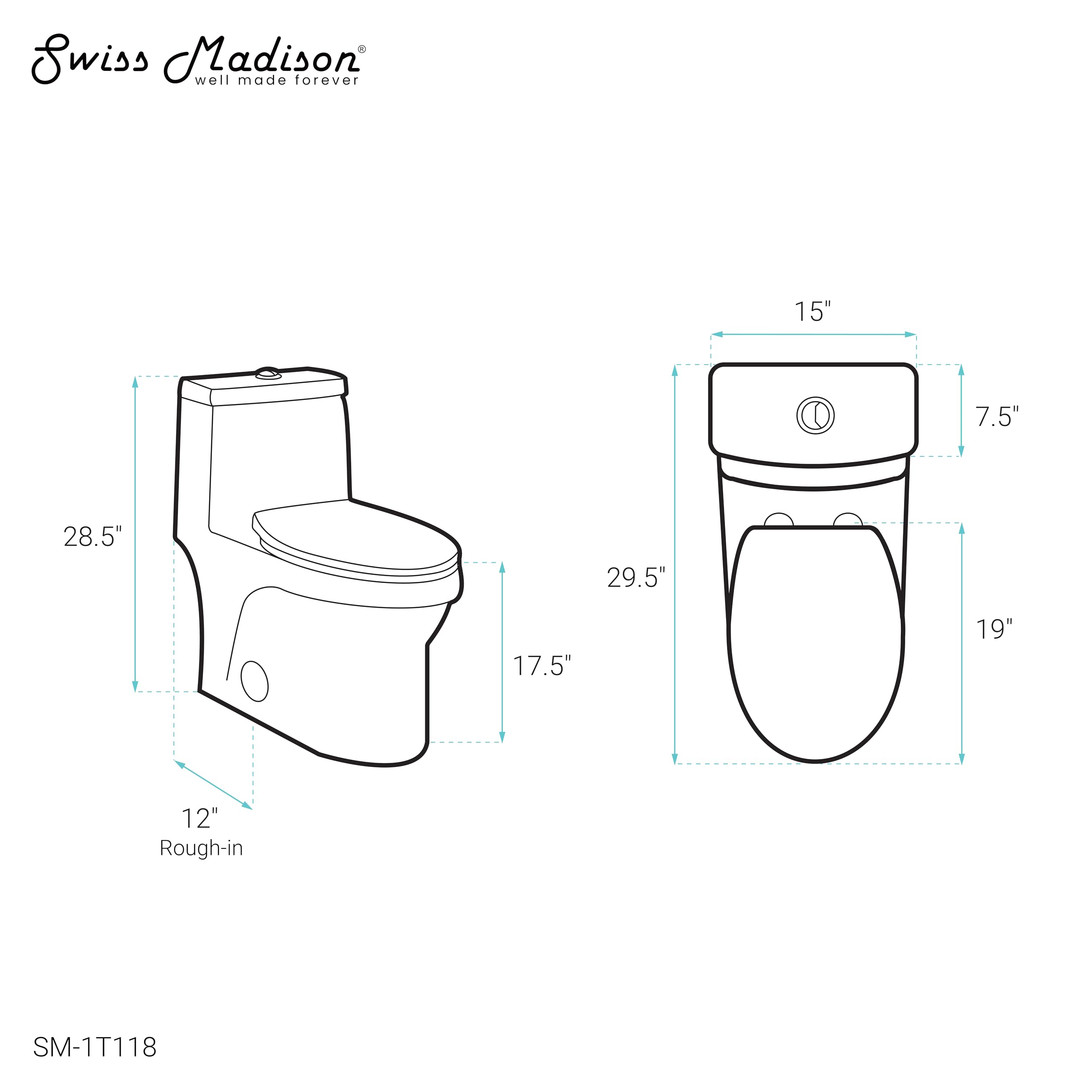 Swiss Madison SM-1T118 Virage One Piece Elongated Dual Flush Toilet 0.8/1.28 GPF - High Efficiency Water Saving Design - Glossy White - Perfect for Modern Bathrooms & Small Spaces