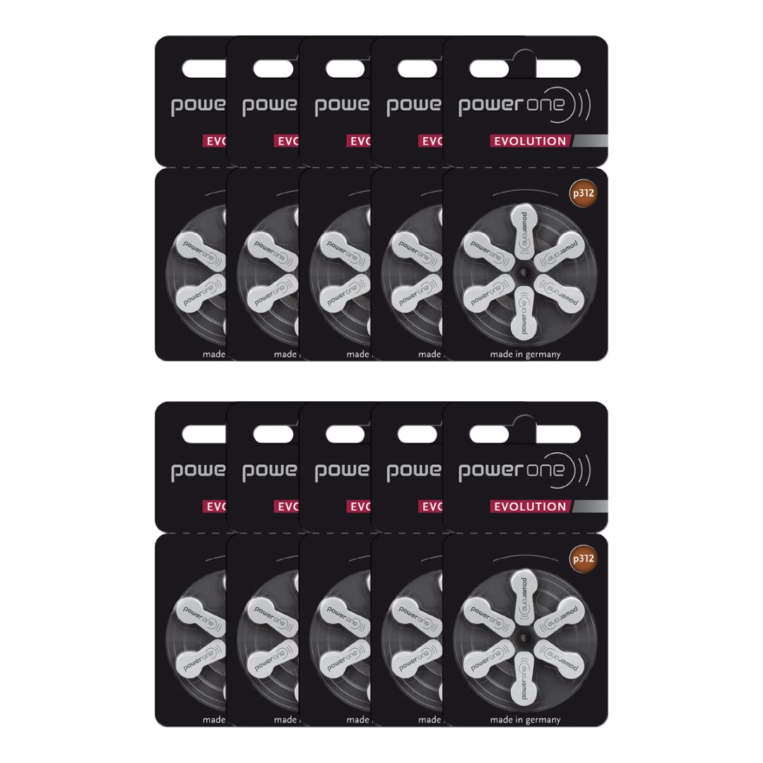 Power One 312 Hearing Aid Batteries (60 Pack) - Premium Zinc Air Batteries for Hearing Devices with Free Keychain Battery Holder - Perfect for Travel, Work & Daily Use