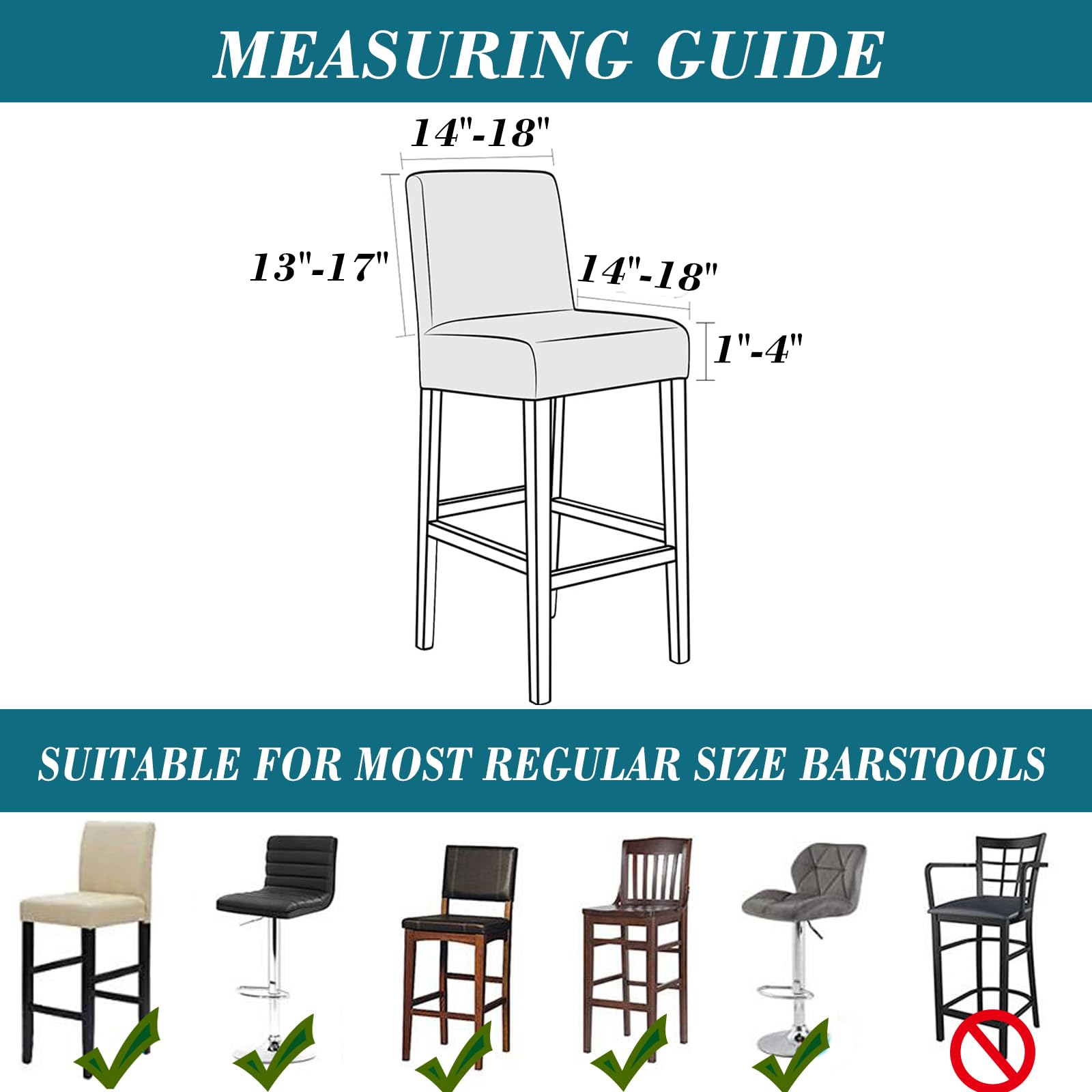 4 Pack Stretch Bar Stool Covers with Backs - Jacquard Fabric Slipcovers with Elastic Bands for Pub, Counter & Kitchen Stools - Dark Gray - Perfect for Home, Cafe and Restaurant Decor