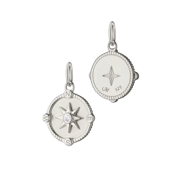 Mini Adventure Compass Sterling Silver Charm with Sapphire - Perfect for Jewelry Making, DIY Crafts & Outdoor Exploration Gifts