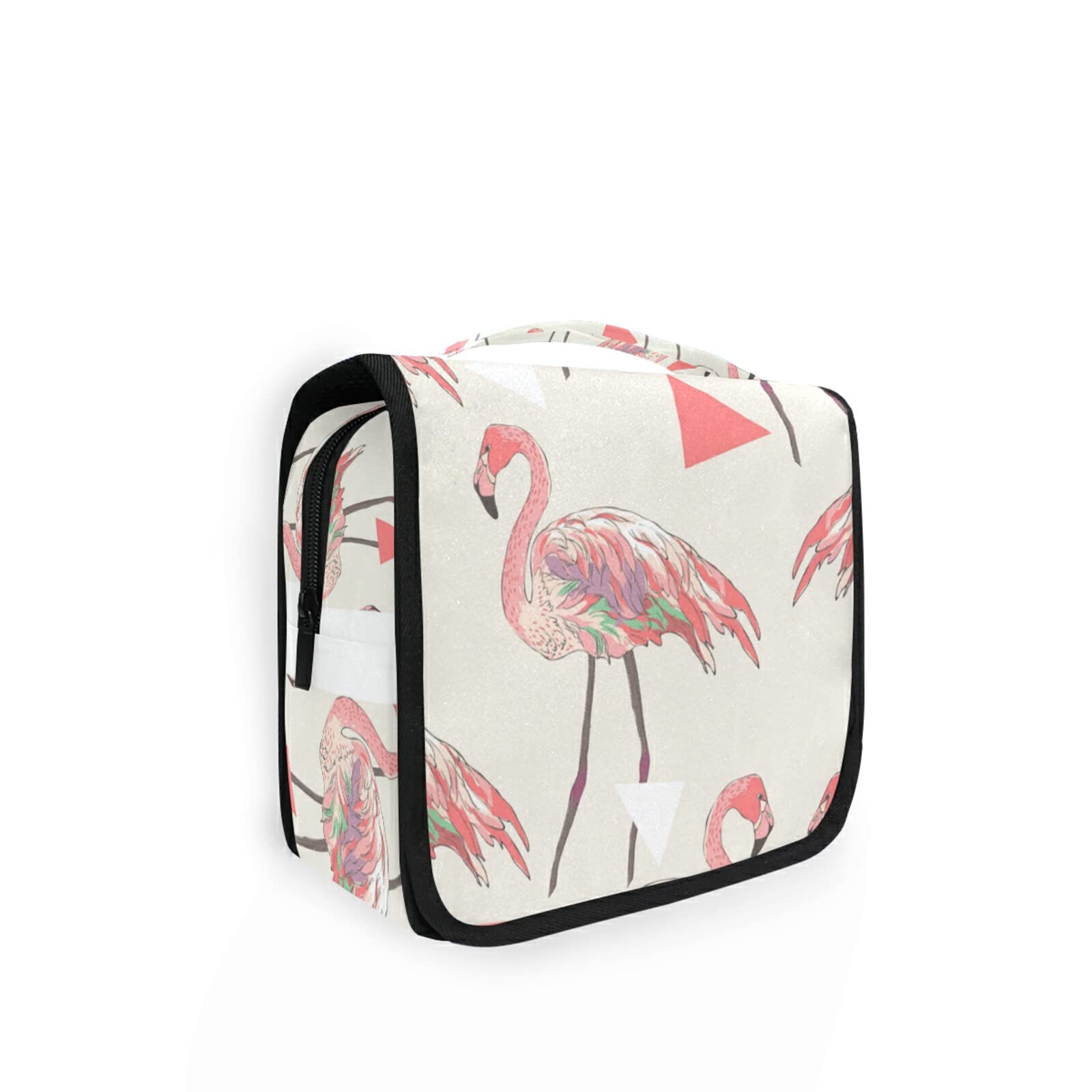Flamingo Print Hanging Travel Toiletry Bag - Large Waterproof Cosmetic Organizer with Hooks for Full-Size Toiletries & Makeup | Perfect for Vacation, Business Trips & Gym Essentials