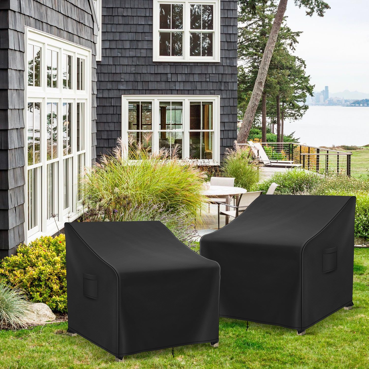 Waterproof Patio Furniture Covers for Outdoor Chairs - 2 Pack Heavy Duty Lawn Chair Covers (Fits 30W x 37D x 31H) - Black - Perfect for Backyard, Deck, Garden & Poolside Furniture Protection