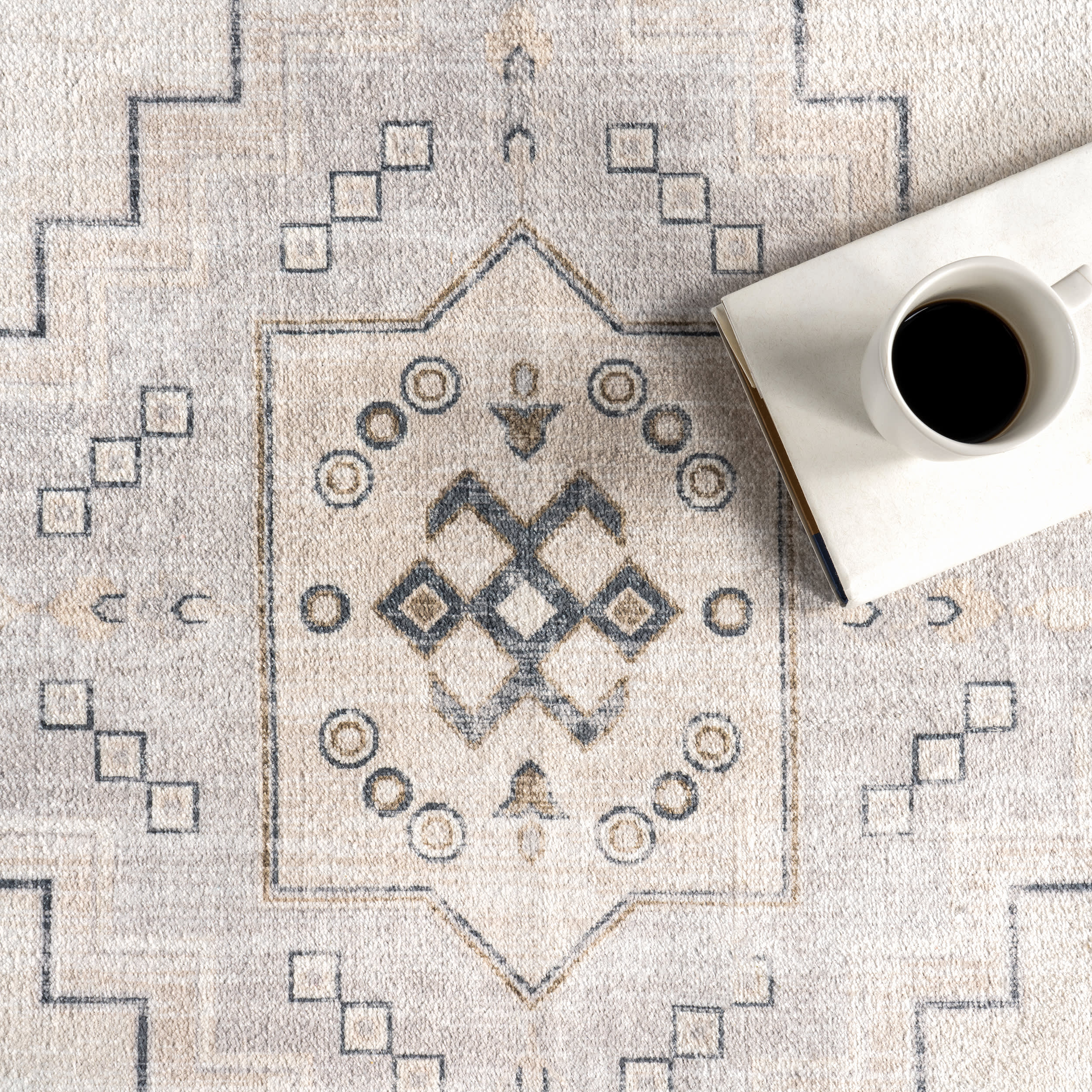 Clovebud Medallion Washable Rug - Soft & Durable Grey Area Rug for Living Room, Bedroom, or Office | Easy to Clean & Stain Resistant