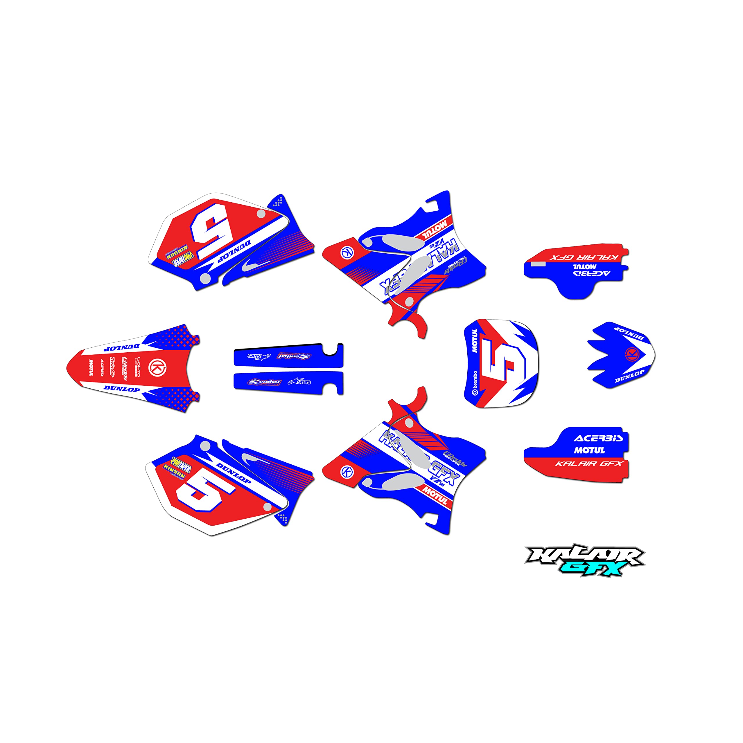 Yamaha YZ125 (2005) Turbo Series Red Blue 21 Mil Dirt Bike Graphics Kit - High-Quality Motorcycle Stickers & Racing Decals for Motocross Accessories - Perfect for Dirt Pit Bikes, Racing, and Off-Road Adventures