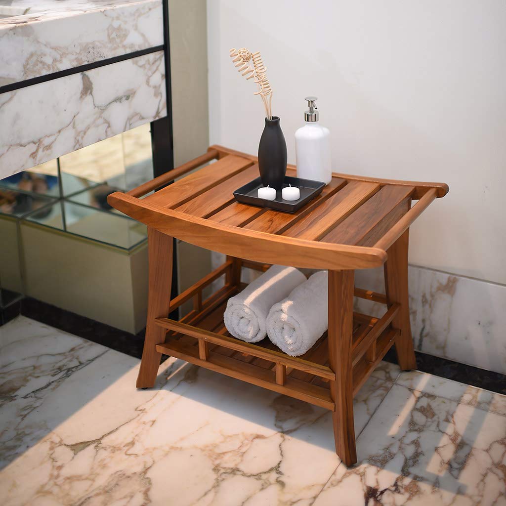Cambridge Casual Teak Wood Estate Shelf - Natural Brown Shower Bench | Rustic Bathroom Decor, Spa Seating & Entryway Storage Solution