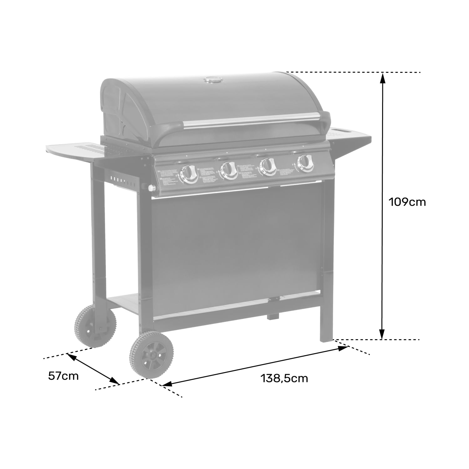 Happy Garden Gas BBQ Grill RENO - 4 Burners with Thermometer 14kW for Outdoor Cooking, Backyard Parties & Camping
