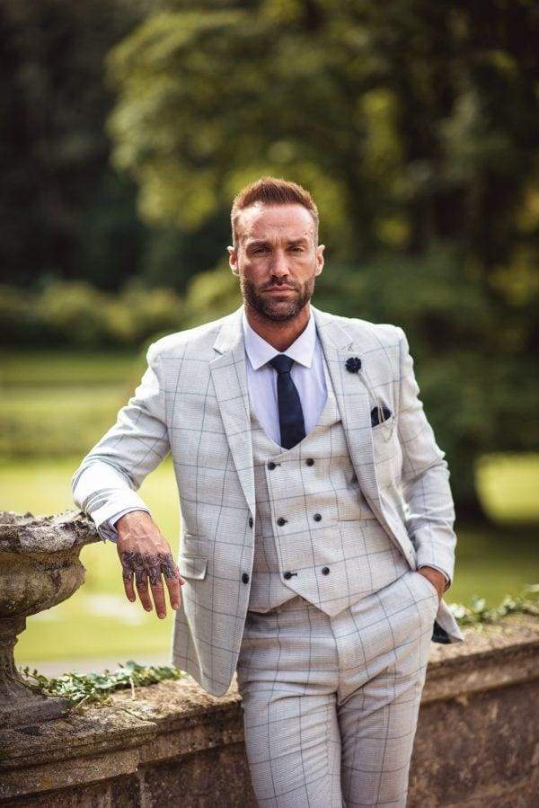 Cavani Radika Grey Check Men's 2 Piece Suit | Premium Slim Fit Business Suit for Weddings, Office & Formal Events