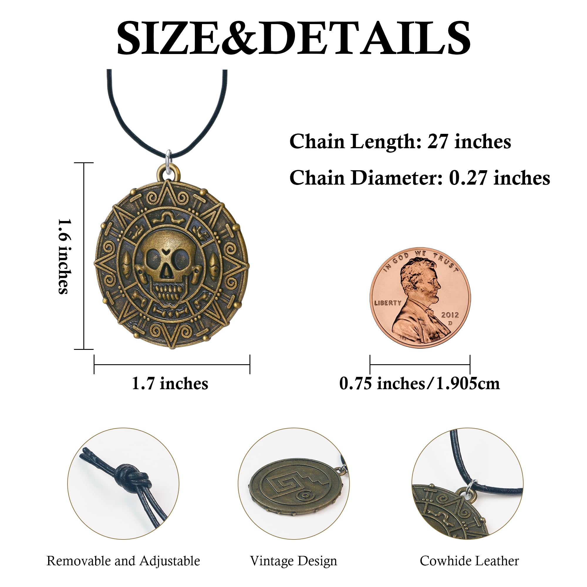 Pirate Skull Necklace - Authentic Pirate Jewelry & Costume Accessories for Halloween, POTC Collectors & Renaissance Faires | Perfect Pirate-Themed Gift & Cosplay