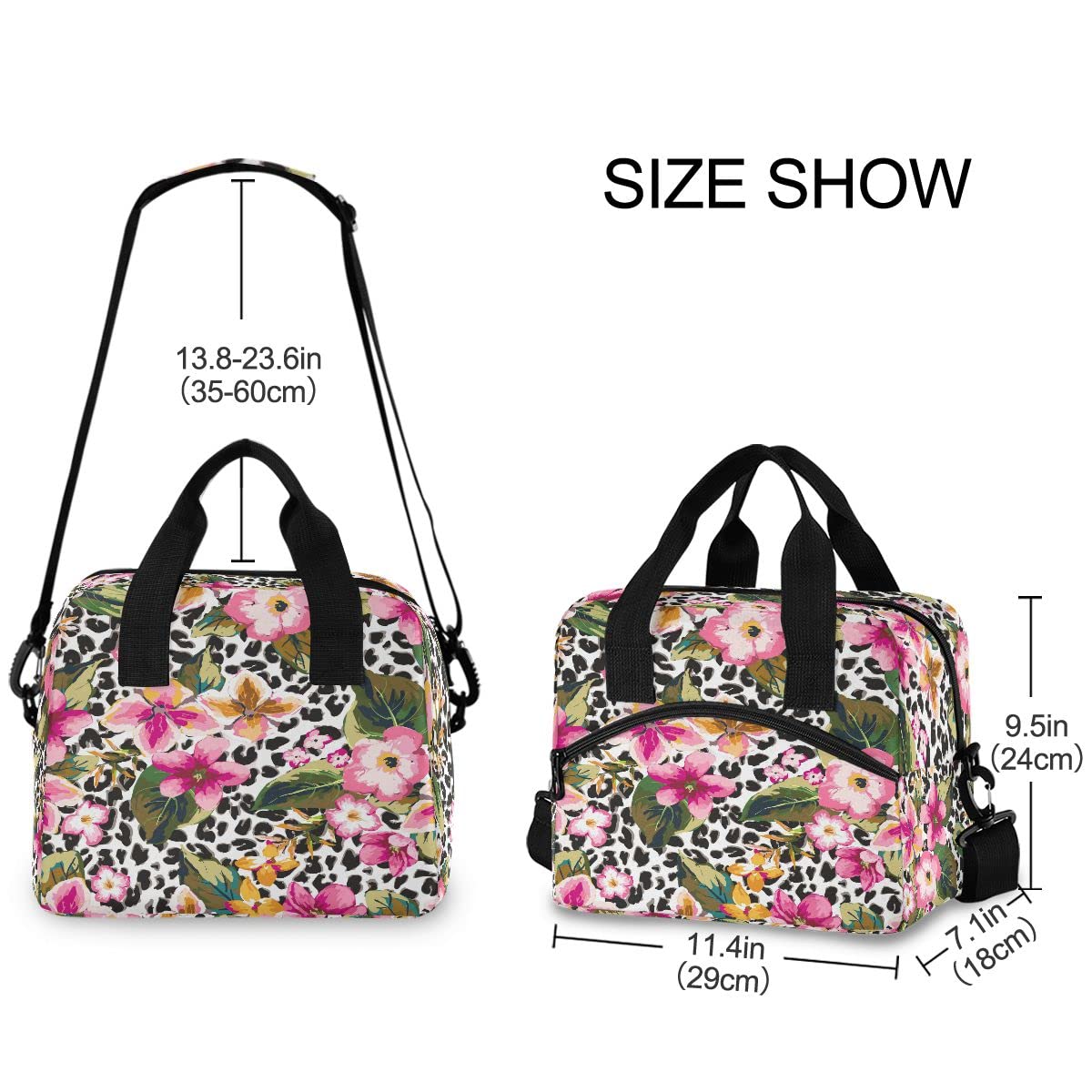 Insulated Lunch Bag with Tropical Flower & Leopard Print - Reusable Leakproof Cooler Tote for Women & Men - Perfect for Work, School, Picnics & Outdoor Activities