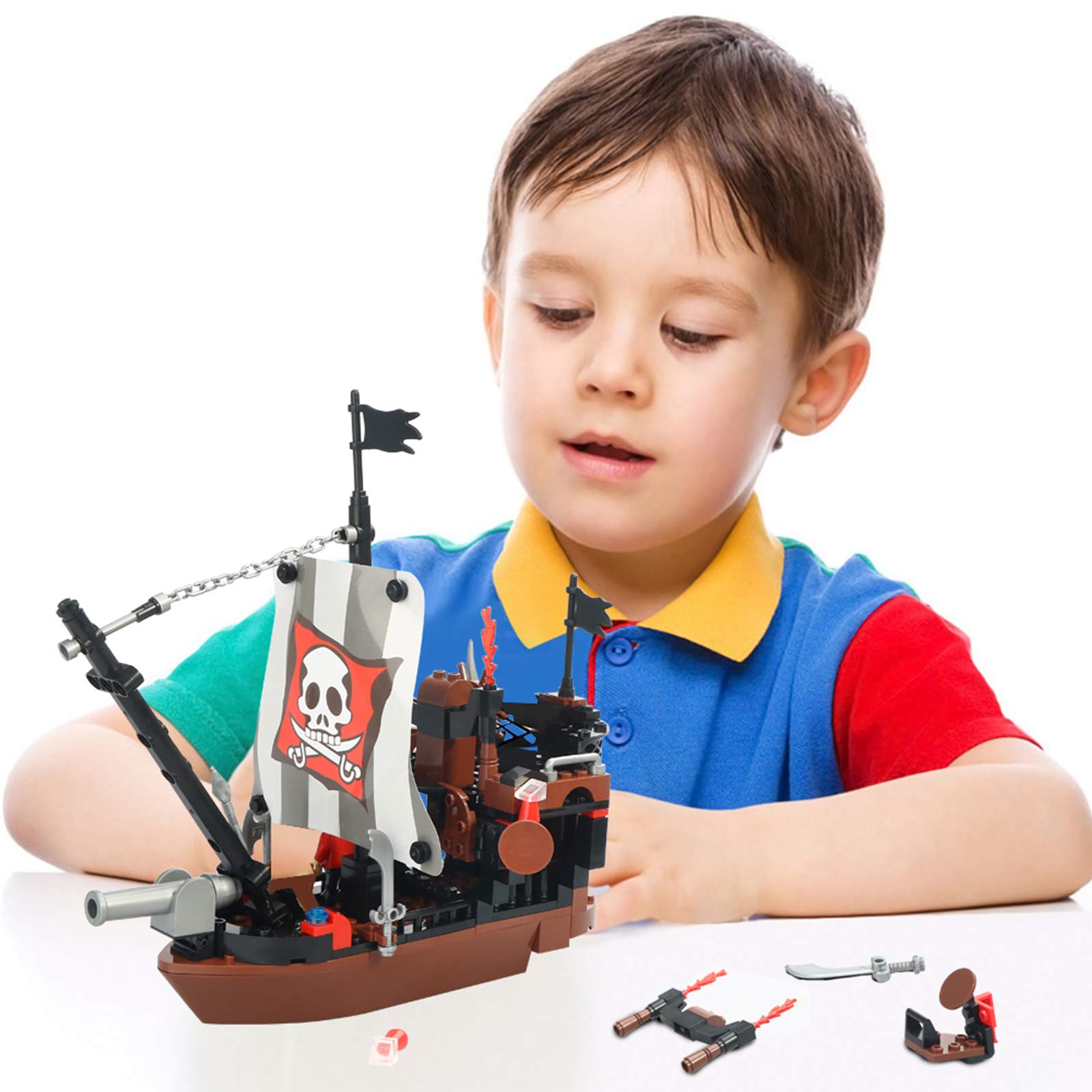 BRICK STORY Pirate Ship Building Blocks Set - 167pcs with 3 Mini Figures, Boat & Ship Model - Creative Construction Toy for Kids Ages 6-12 - Perfect Gift for Boys & Girls - Pirate Adventure Play for Imaginative Storytelling & Role Play Scenes